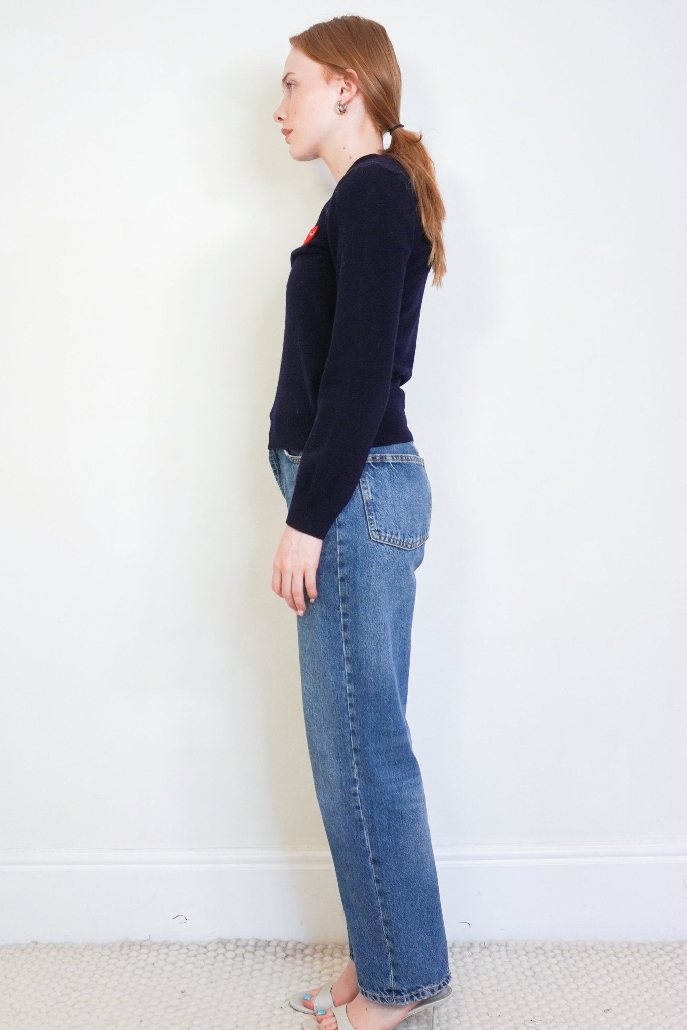 PLAY Comme des Garçons Navy & Red Heart Wool Jumper (RRP £250) | Authentic Preloved - Reloved Again