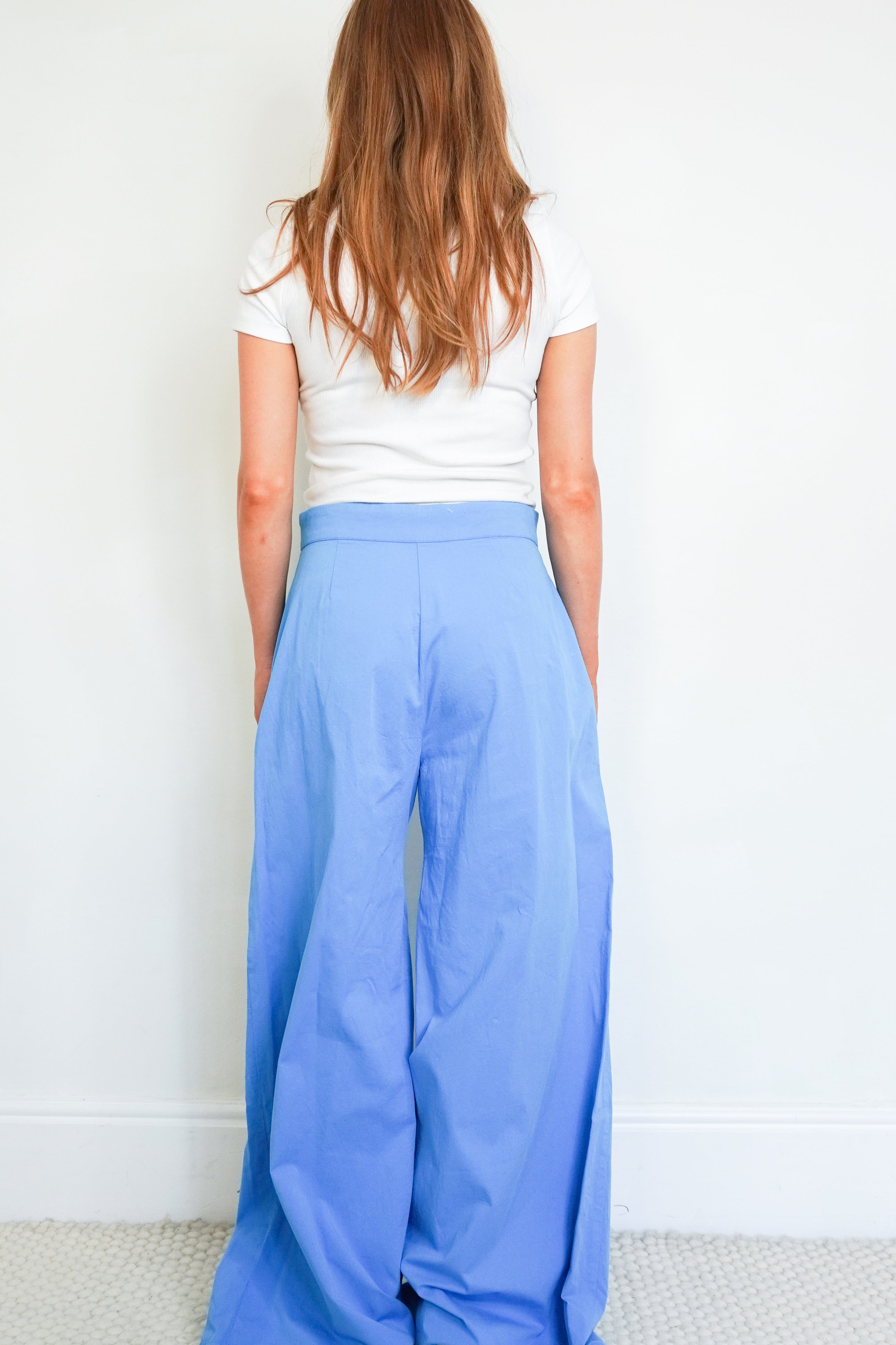 Paolita Powder Blue Wide Leg Cotton Trousers back photo chelsea london