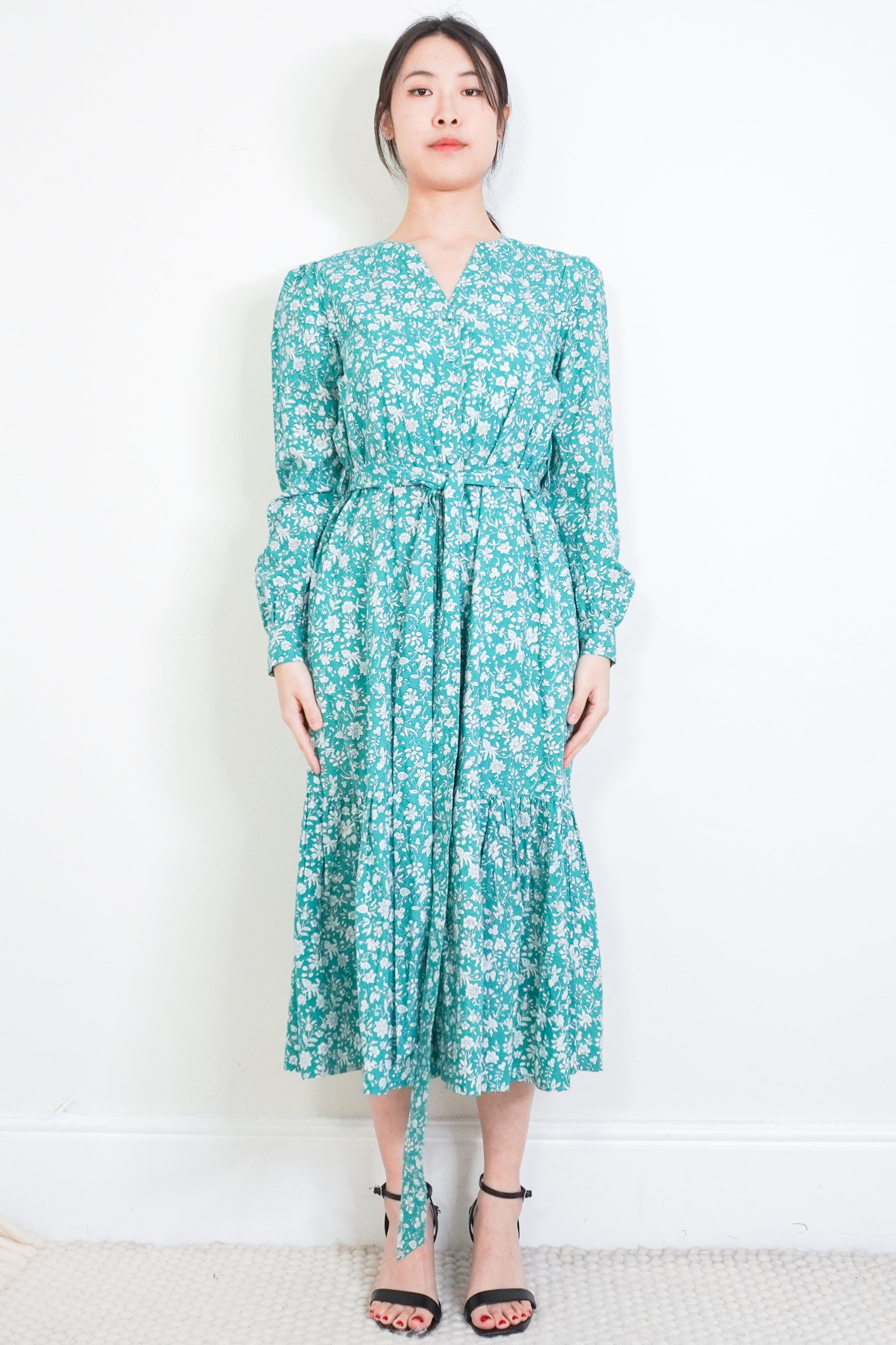 Pink-City-Prints-Green-Floral-Dress-front-picture-Chelsea-London