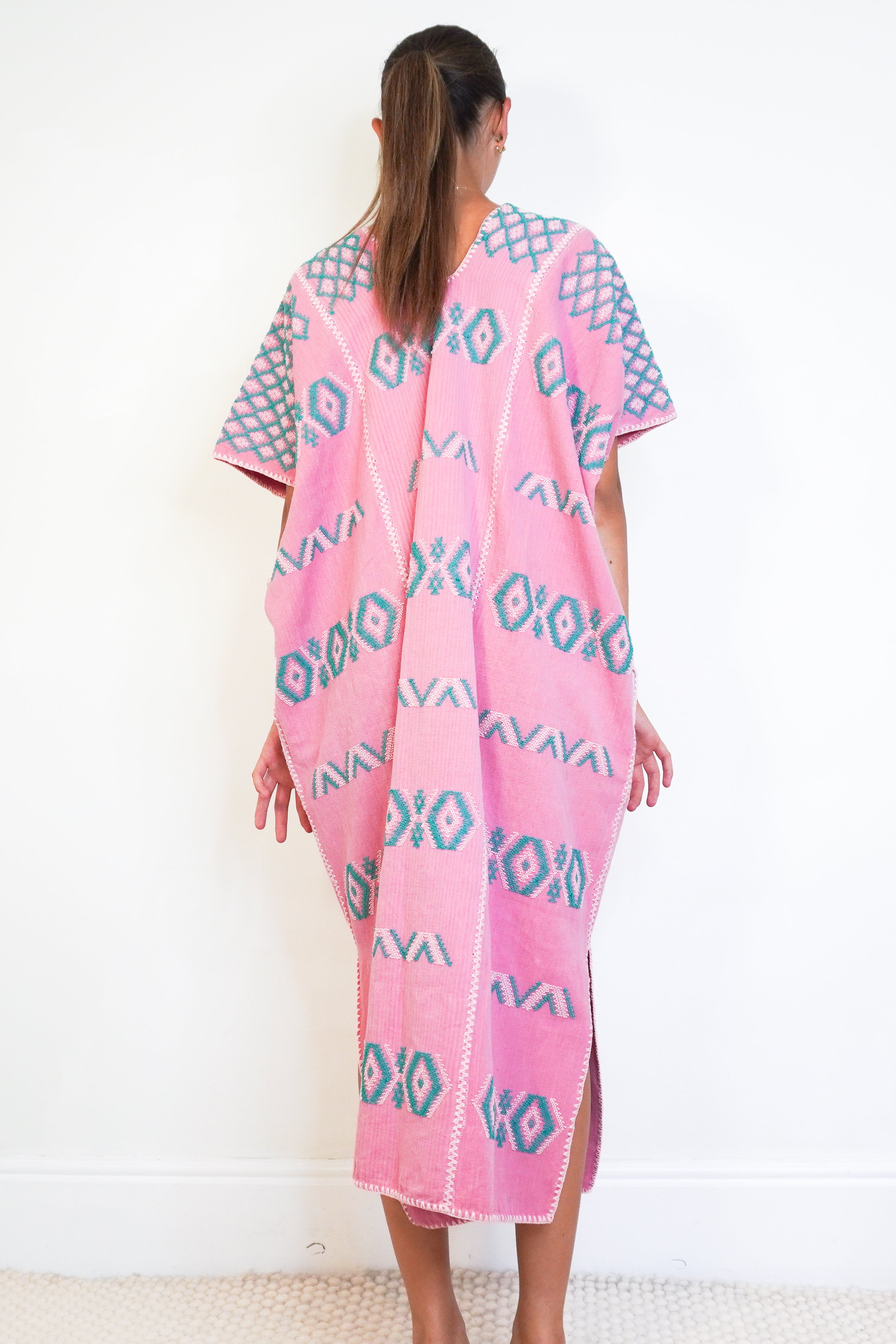 Pippa Holt Kaftan No.518 Pink &amp; Green Three-Panel Midi Kaftan back photo chelsea london