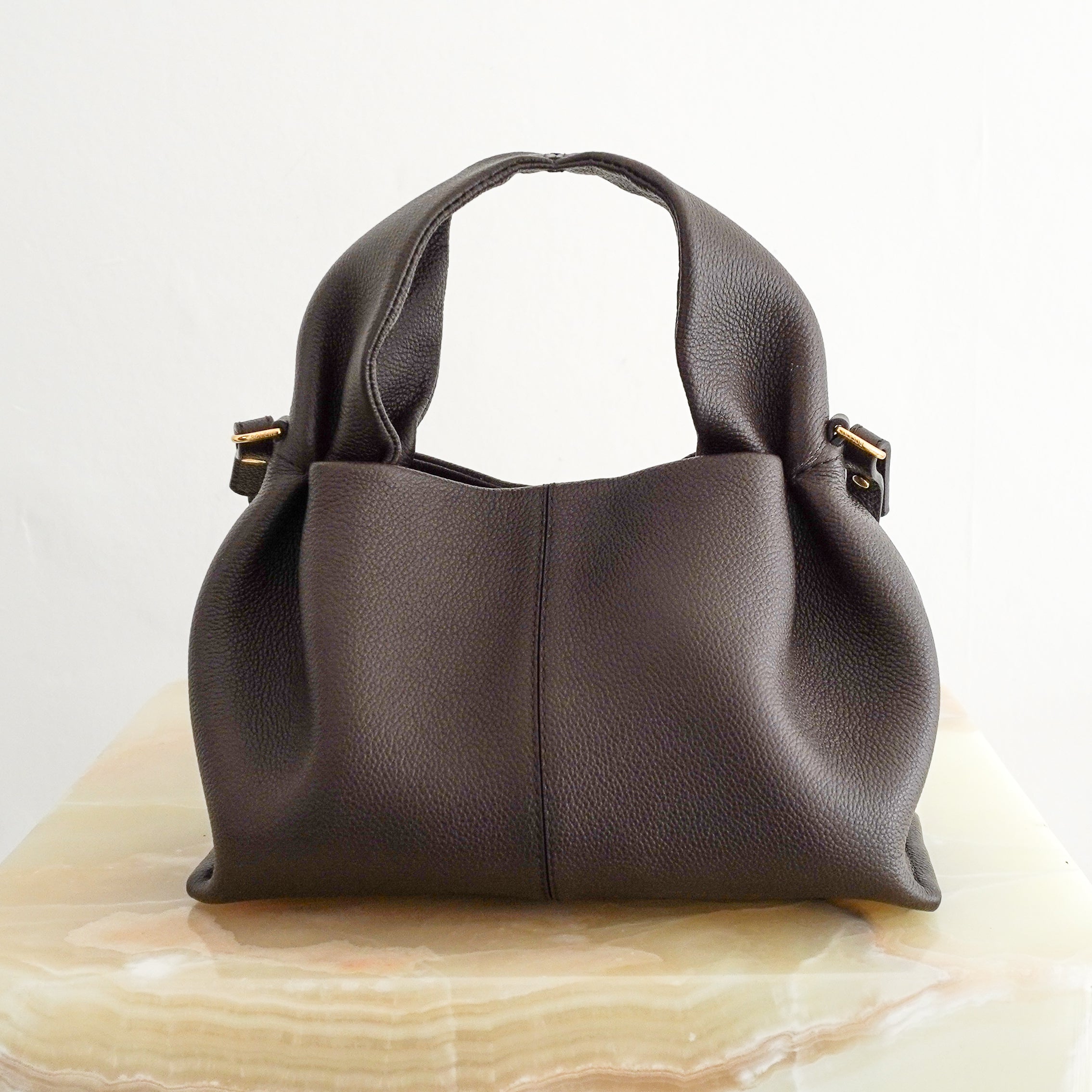 Polène Numéro Neuf Mini Textured Leather Bag in Ebony back photo chelsea london