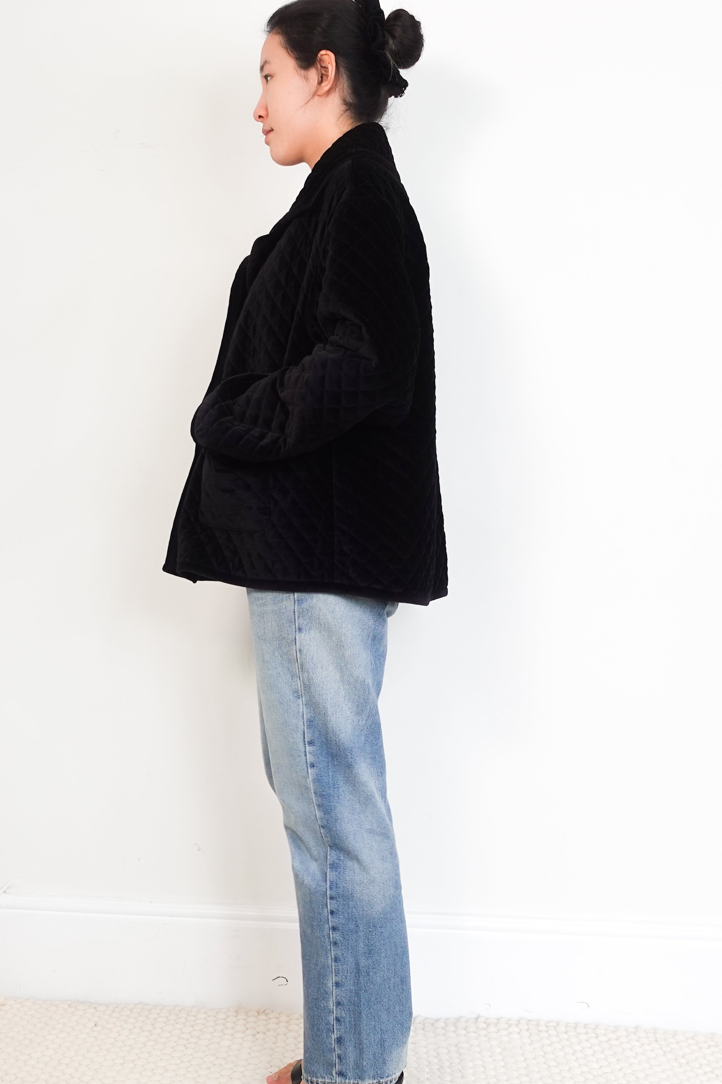 Posse-Black-Velvet-Quilted-Markey-Padded-Jacket-side-picture-Chelsea-London