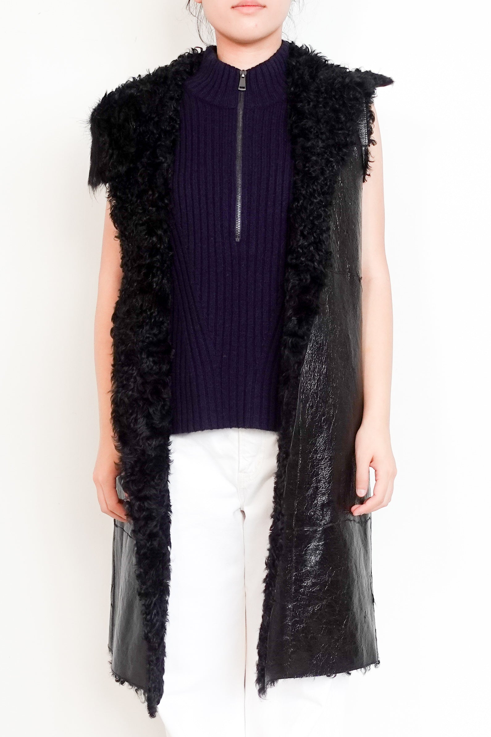Prada-Black-Hooded-Leather-Sleeveless-Jacket-Front-Picture