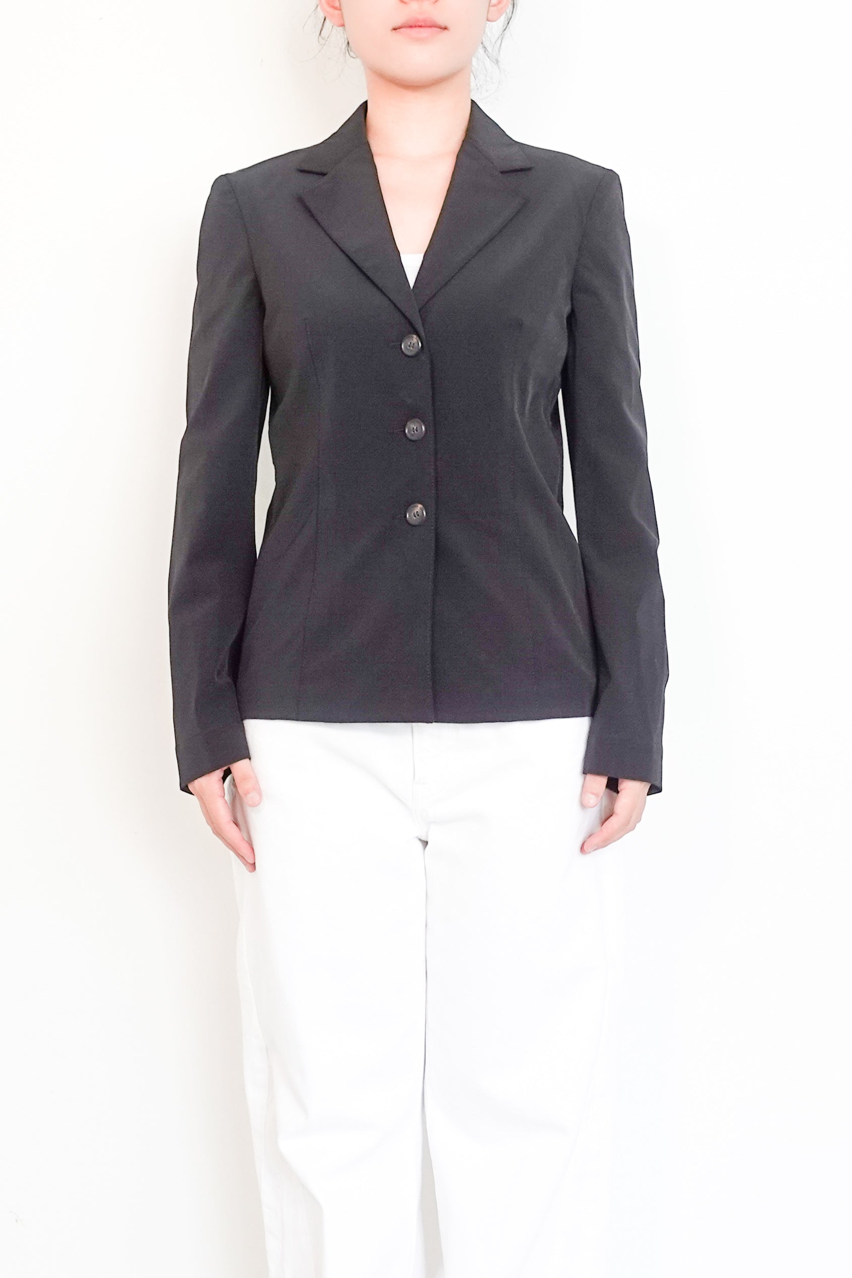 Prada-Black-Notch-Collar-Button-Up-Blazer-Front-picture