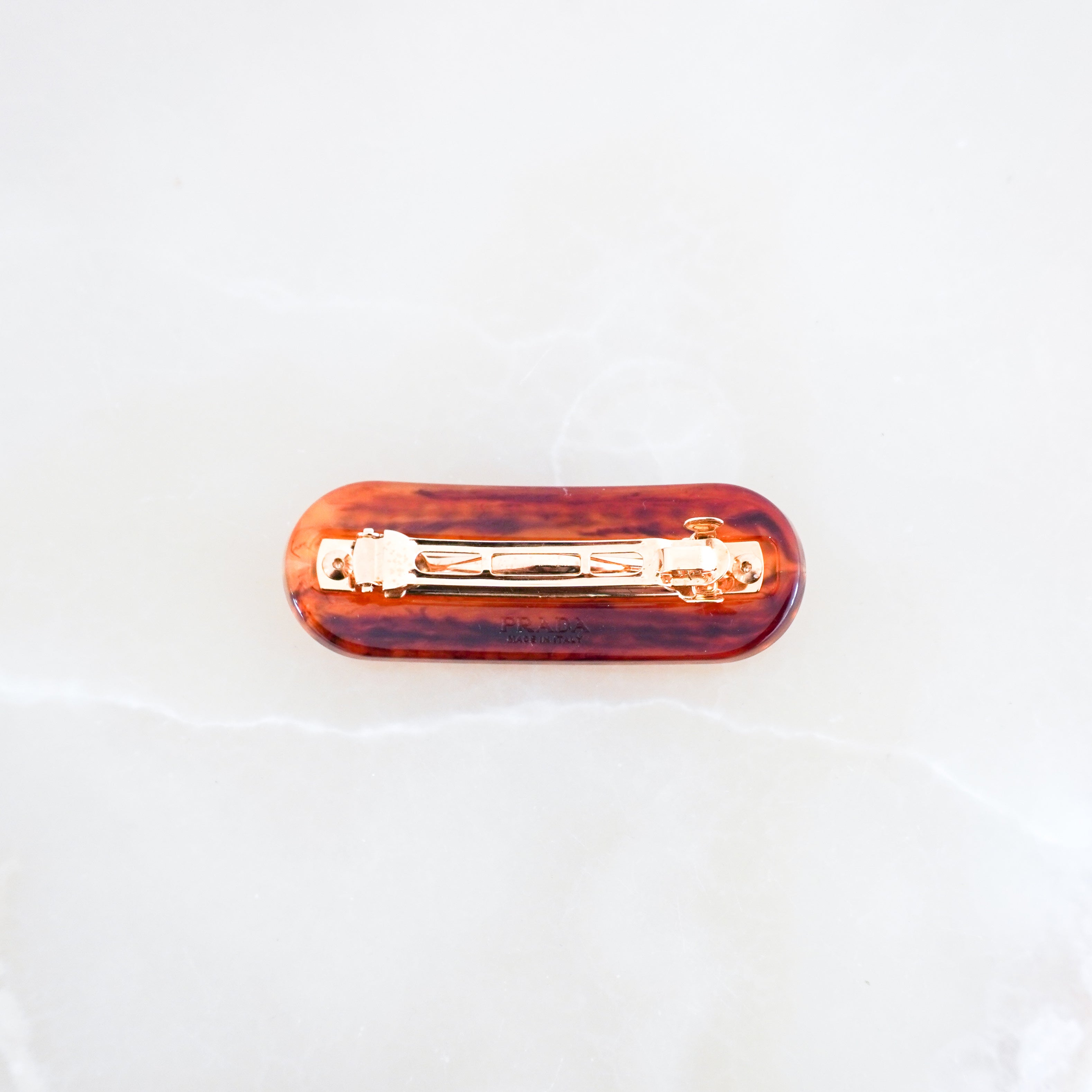 Prada-Brown-Foxsy-Logo-Hair-Clip-back-picture-Chelsea-London