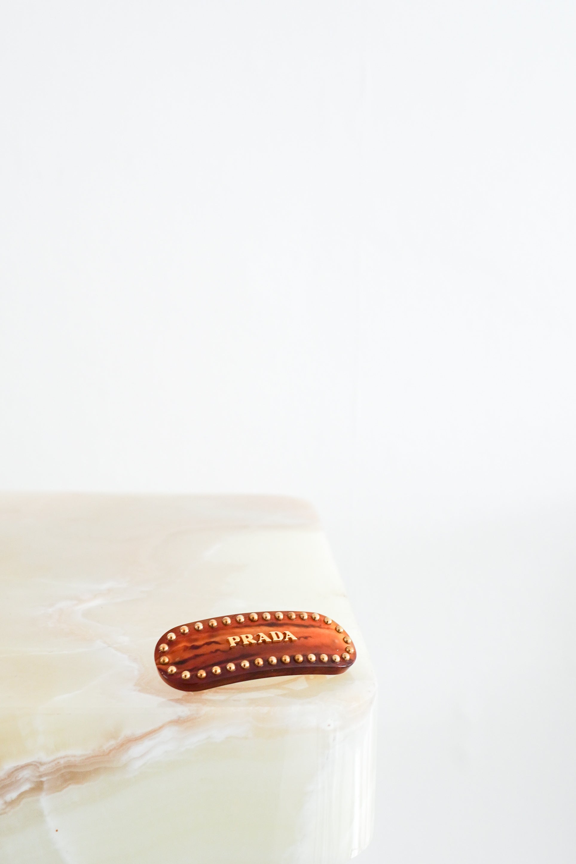 Prada-Brown-Foxsy-Logo-Hair-Clip-front-picture-Chelsea-London