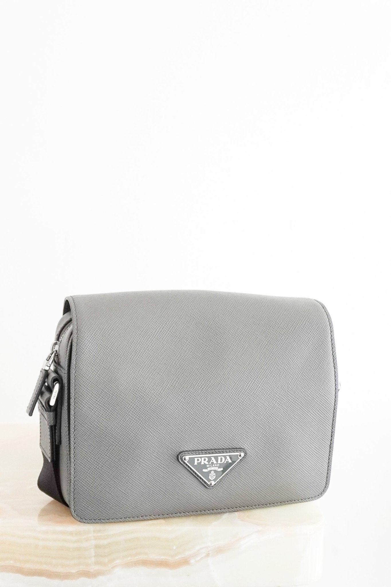 Prada Grey Saffiano Aresia Messenger Bag (RRP £1900) | Authentic Preloved - Reloved Again
