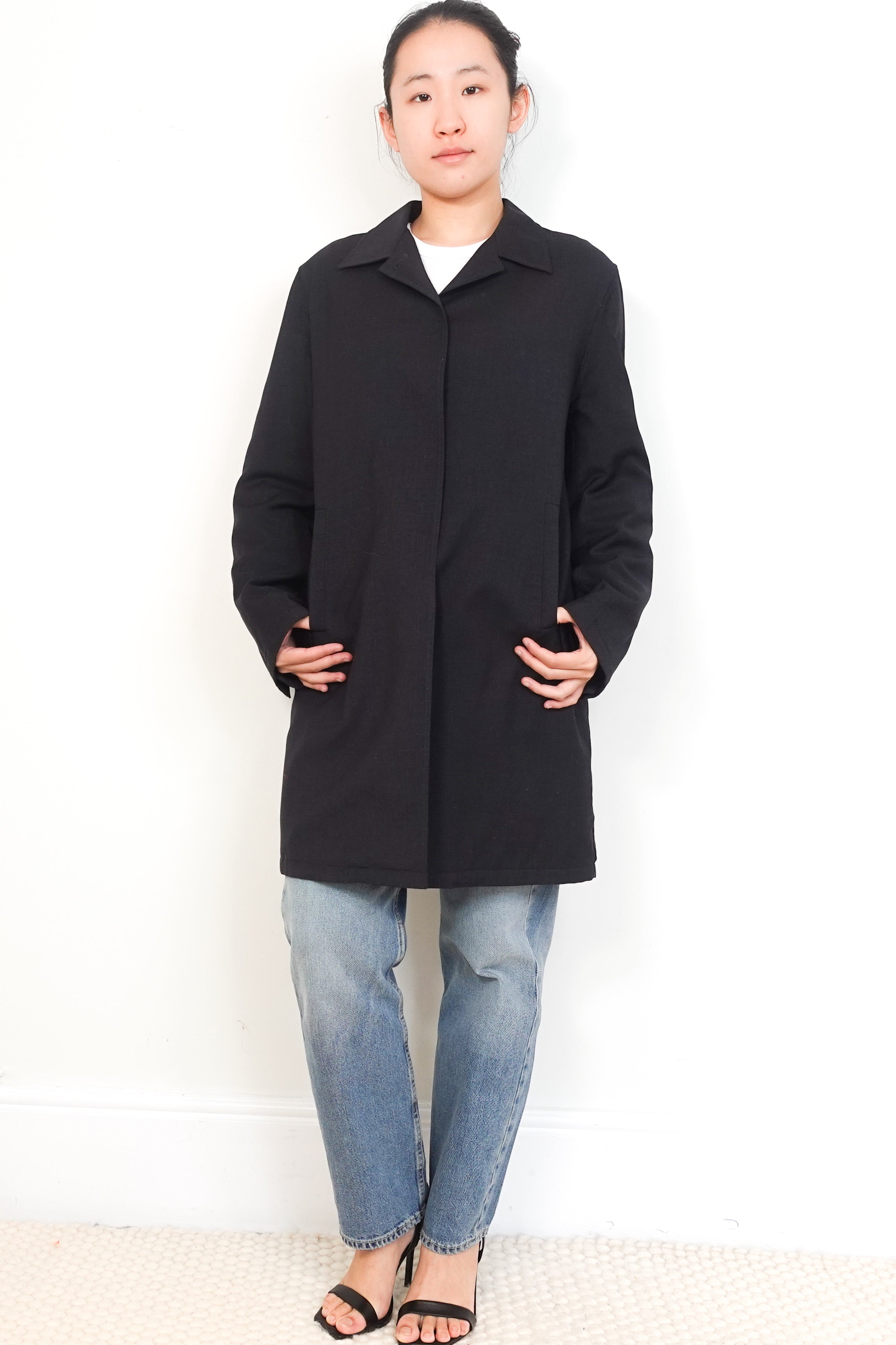 Prada-Grey-Wool-Short-Single-Breasted-Overcoat-front-picture-Chelsea-London