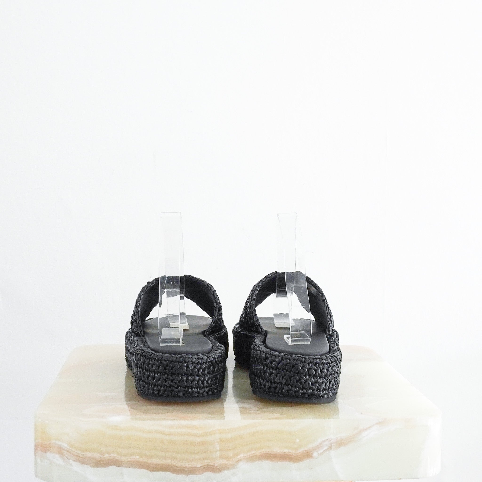 Prada Raffia Crochet Flatform Slides in Black RRP £790 | Authentic Preloved - Reloved Again