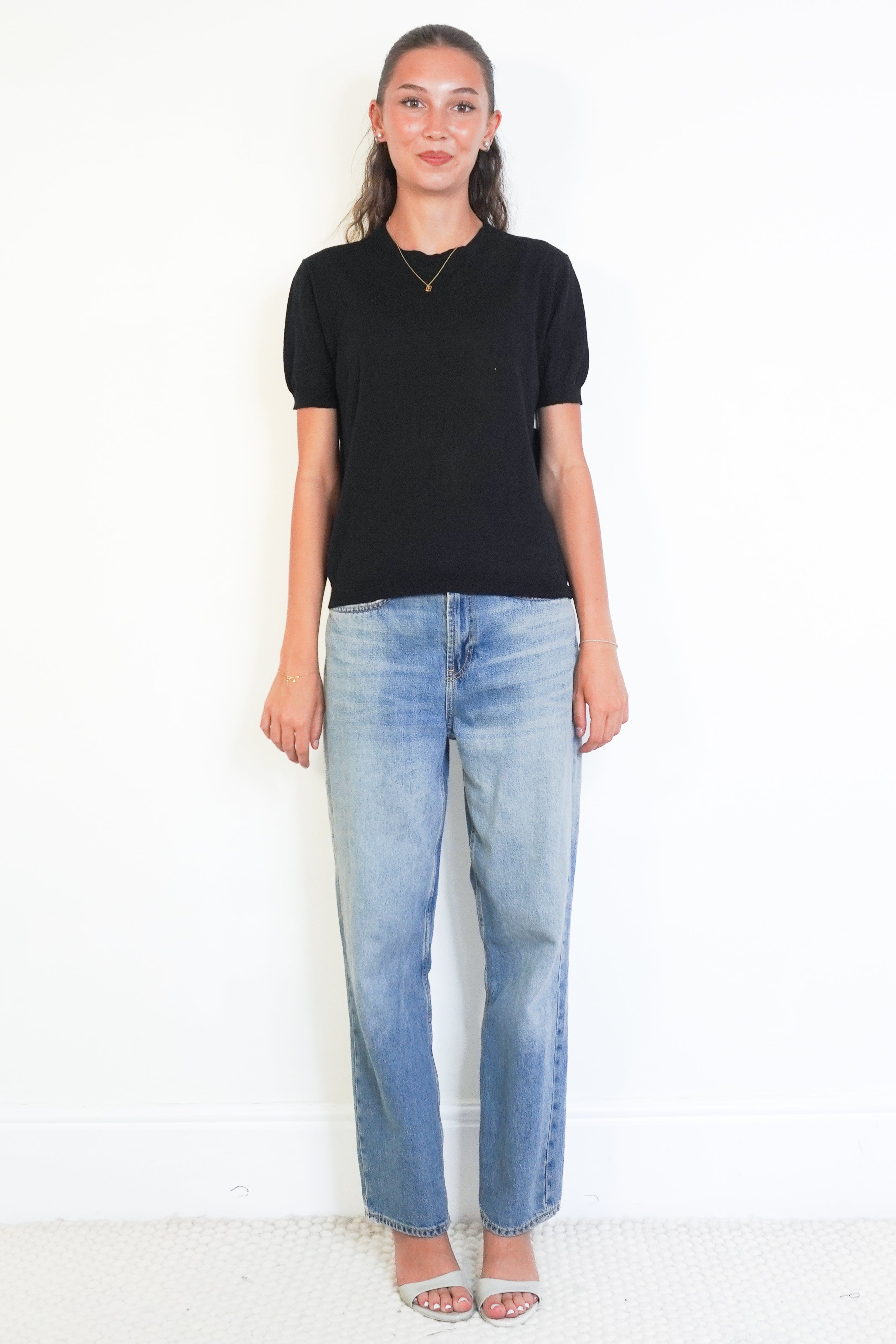 Prada Black Virgin Wool Fine-Knit Short Sleeve Top front photo chelsea london