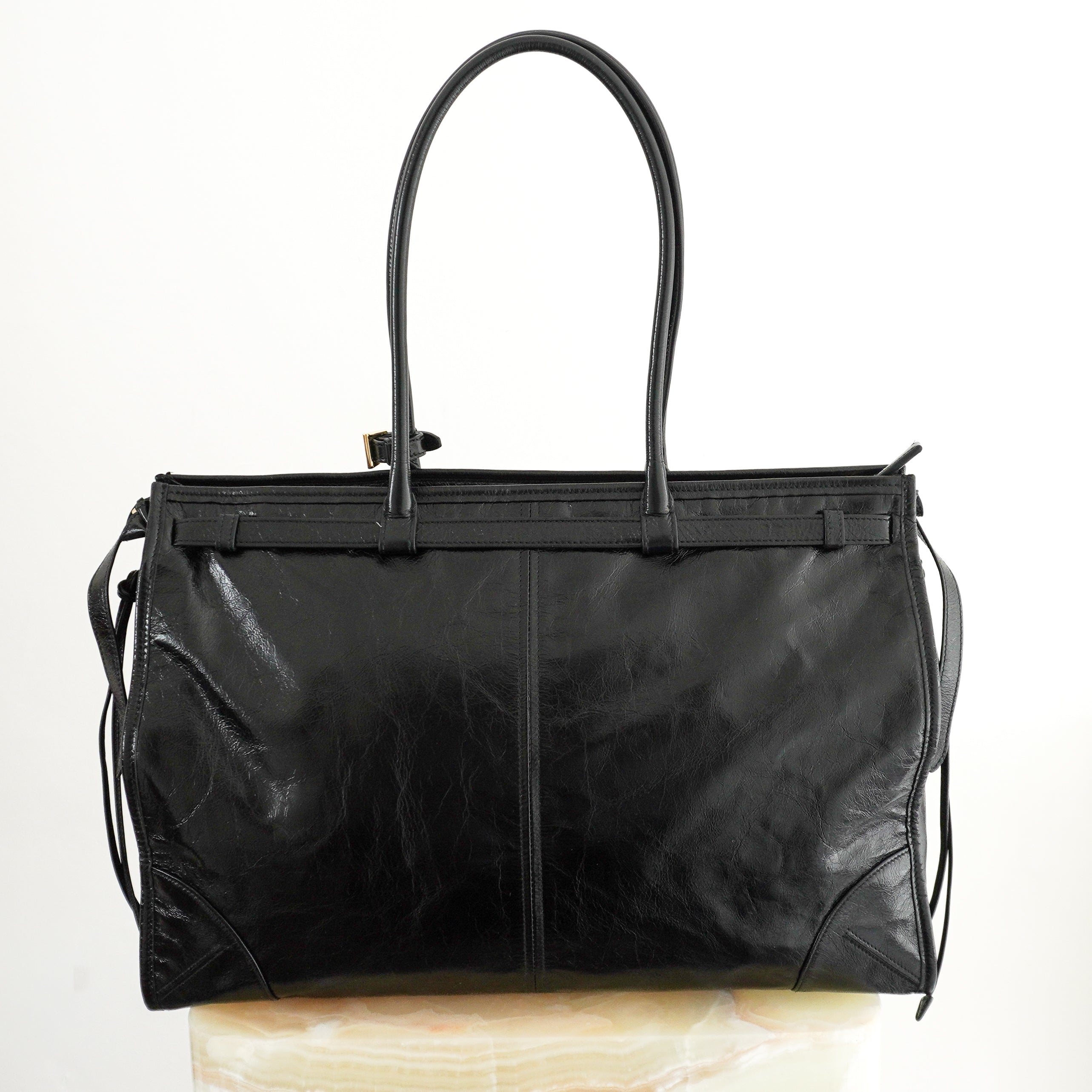 Prada Bonnie Extra-Large Leather Bag in Black back photo chelsea london
