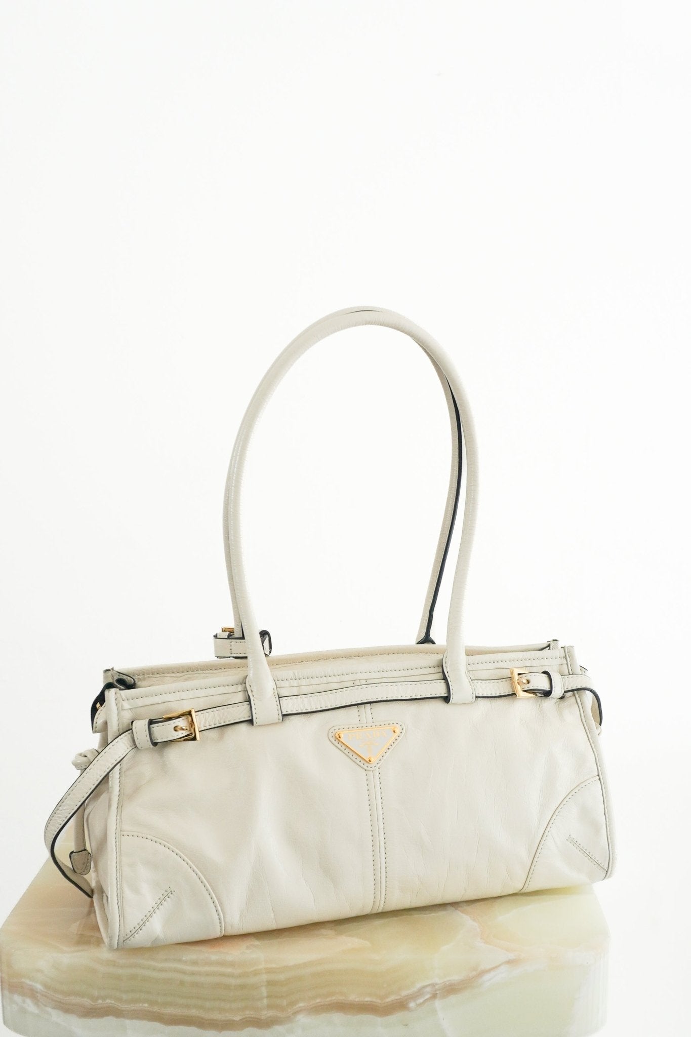 Prada Bonnie Medium Leather Handbag in White (RRP £1980) | Authentic Preloved - Reloved Again