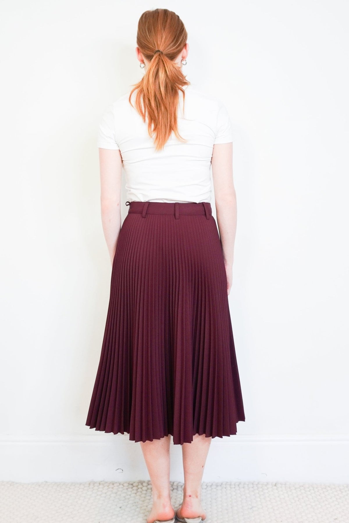 Prada Burgundy Pleated Midi Skirt (RRP £1300) | Authentic Preloved - Reloved Again