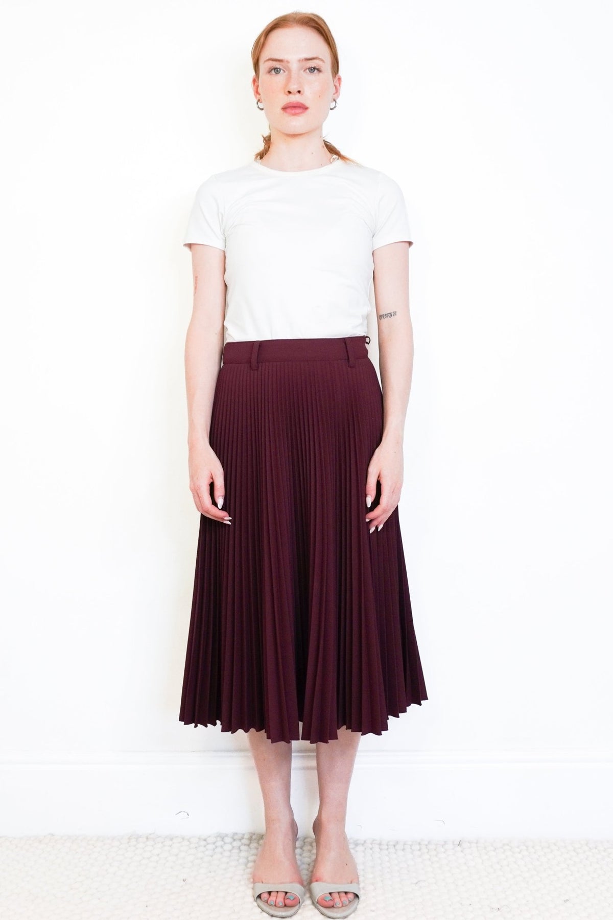 Prada Burgundy Pleated Midi Skirt (RRP £1300) | Authentic Preloved - Reloved Again