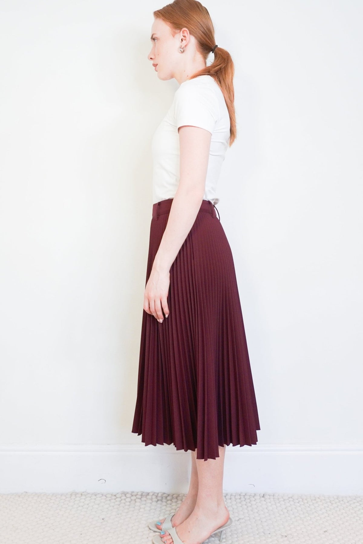 Prada Burgundy Pleated Midi Skirt (RRP £1300) | Authentic Preloved - Reloved Again