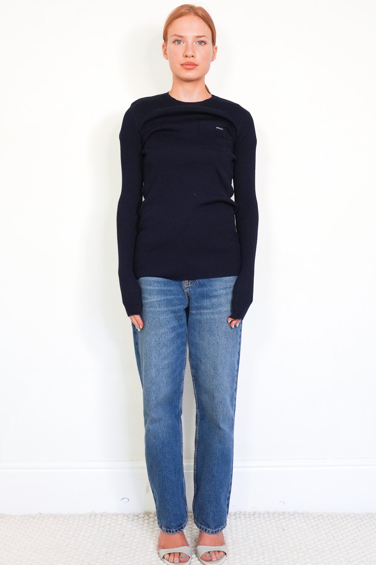 Prada Navy Ribbed Knit Wool Sweater (RRP £1250) | Authentic Preloved Front Photo