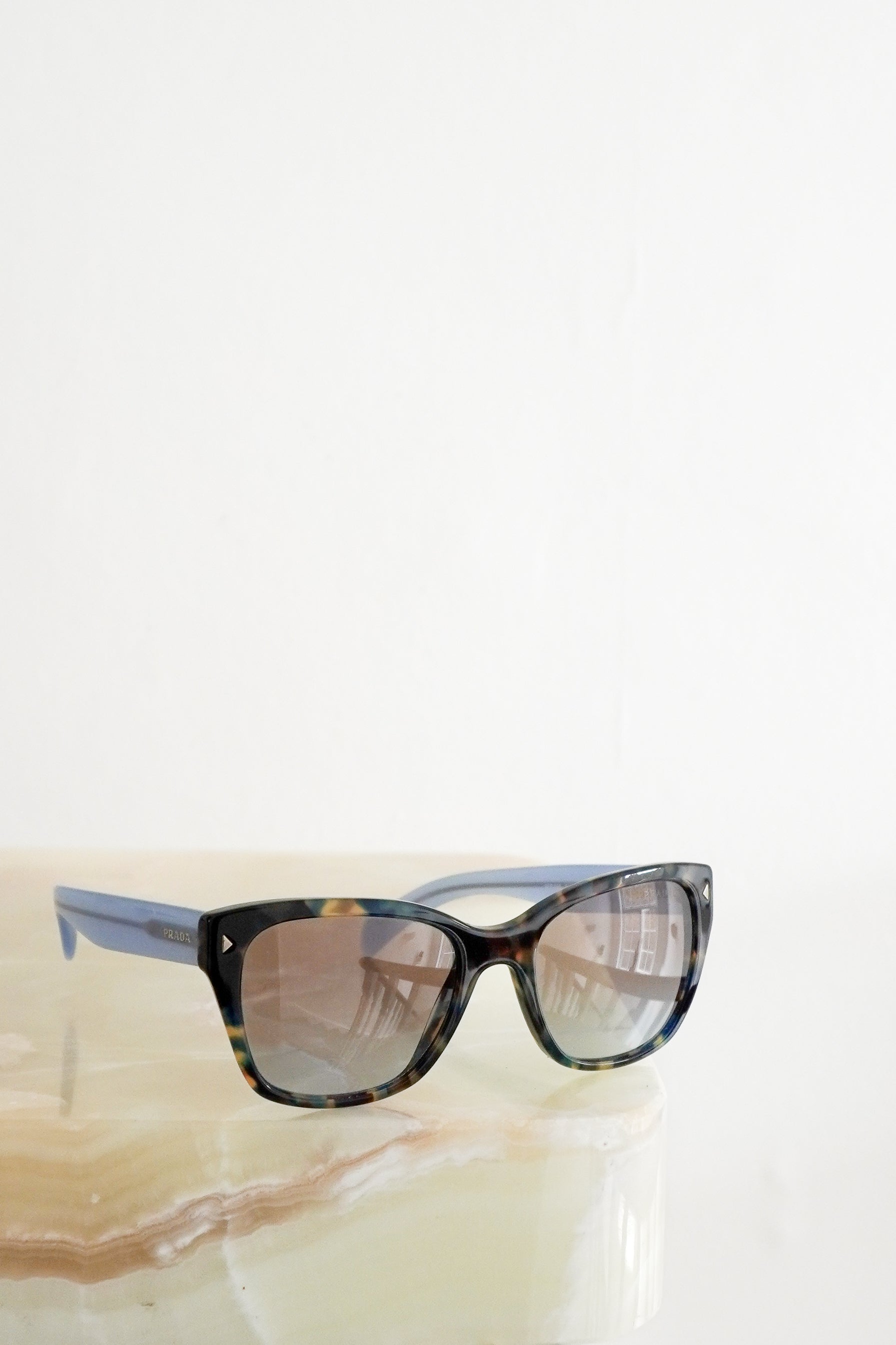 Prada PR 09SS Blue and Tortoise Shell Sunglasses front photo chelsea london