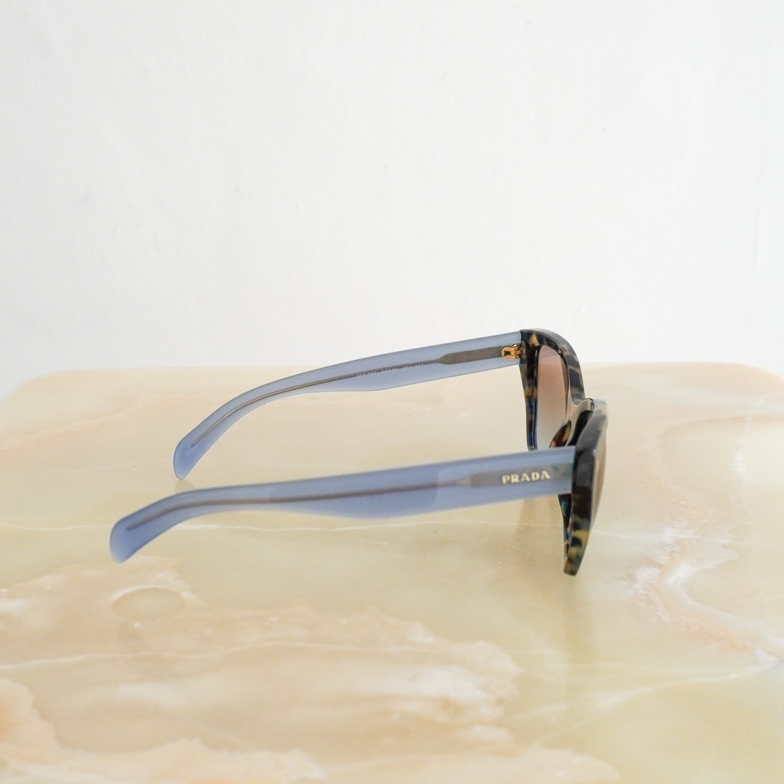 Prada PR 09SS Blue and Tortoise Shell Sunglasses side photo chelsea london
