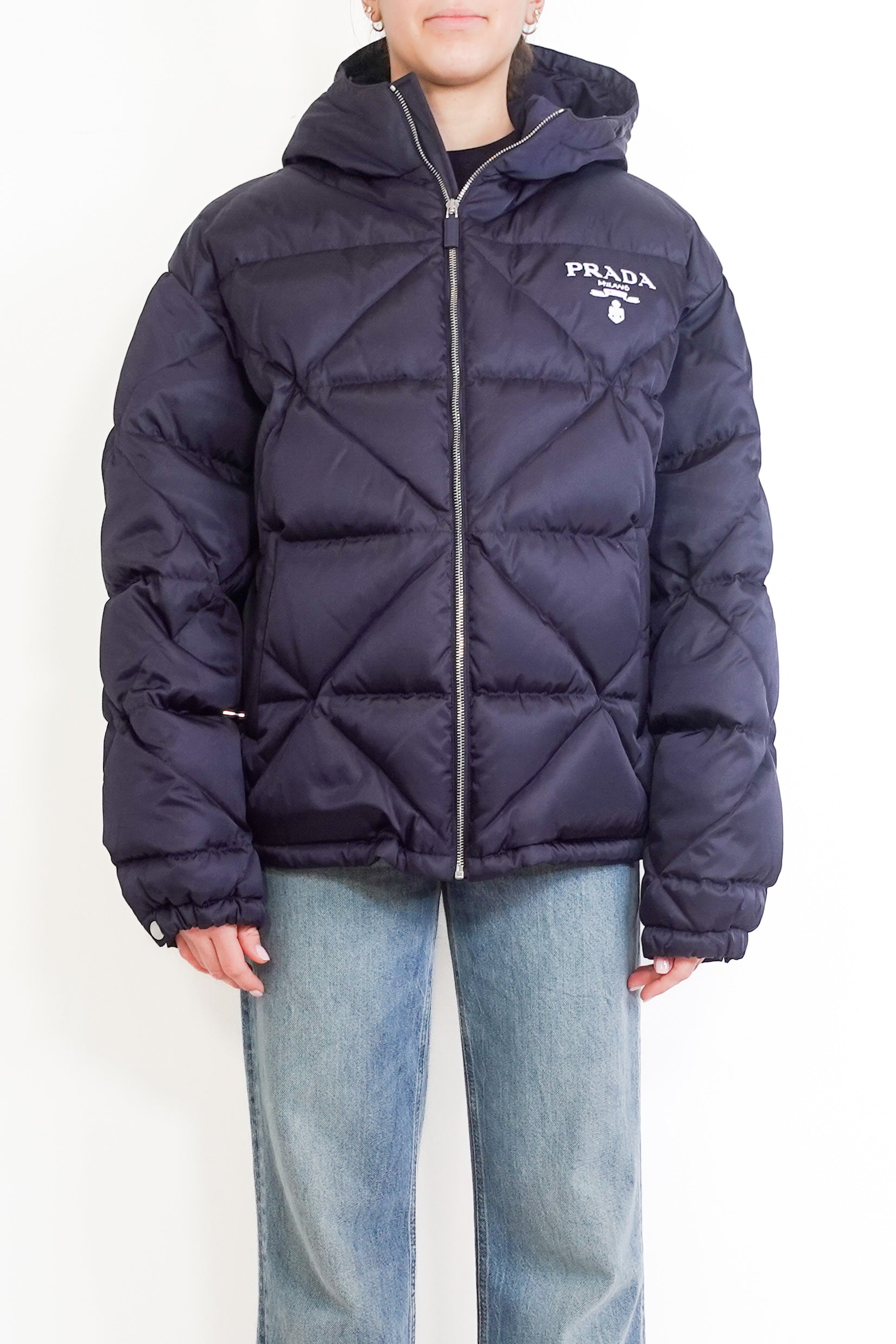 Prada Re-Nylon Parka Coat – Navy Blue Sustainable Outerwear | Authentic Preloved