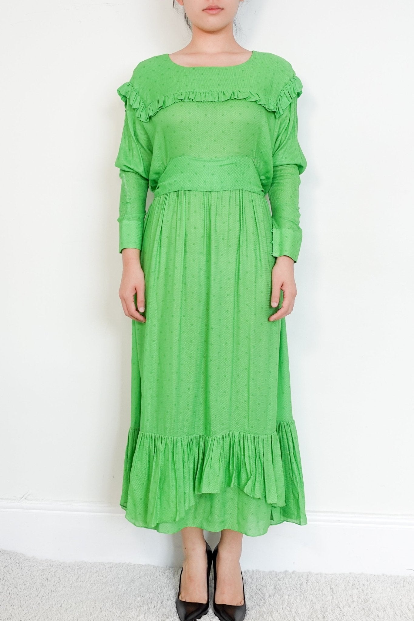 Preen by Thornton Bregazzi Green Ruffle Tiered Maxi Dress RRP £1.4K | Authentic Preloved - Reloved Again