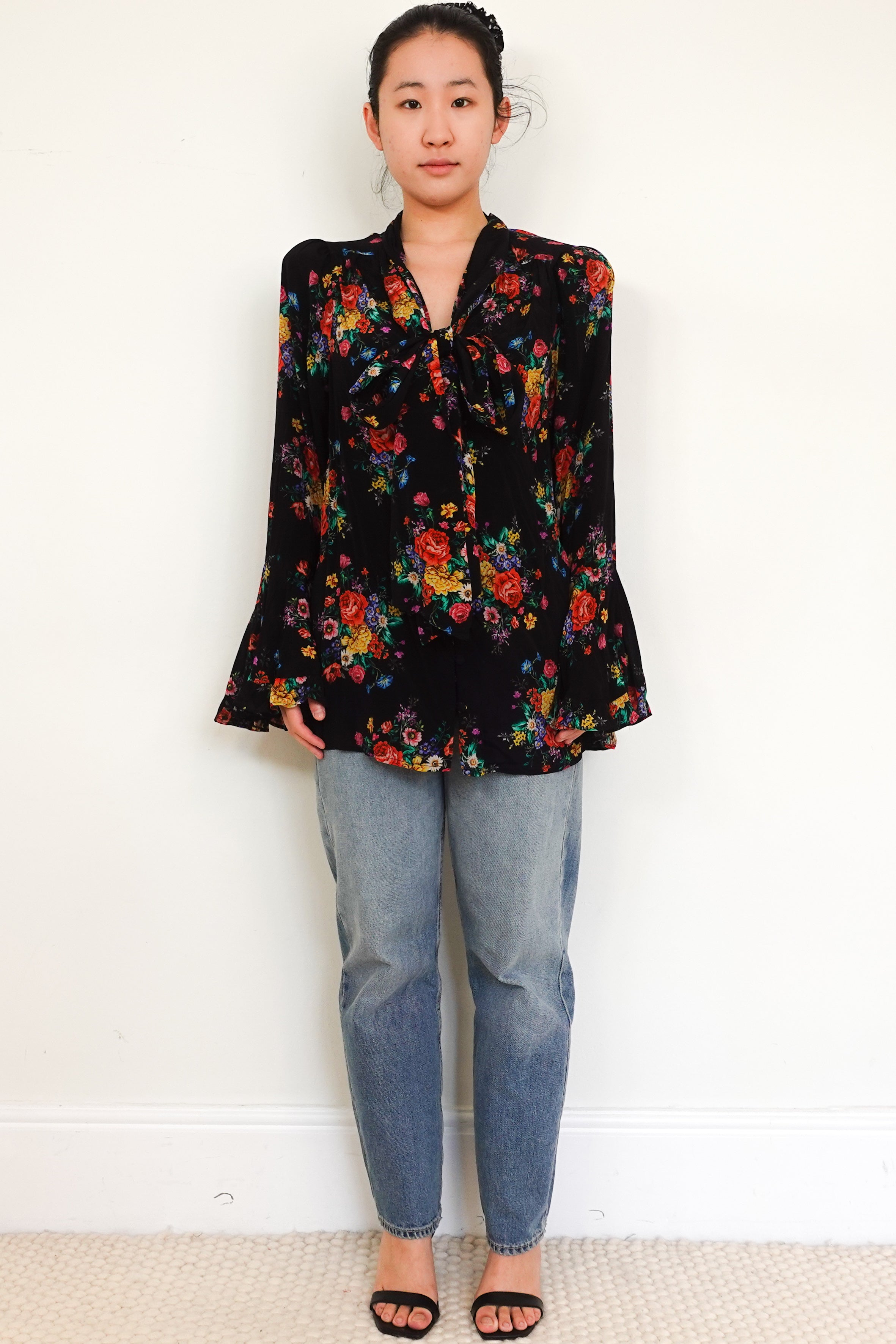 Queens-of-Archive-Black-Floral-Chiffon-Blouse-front-picture-Chelsea-London