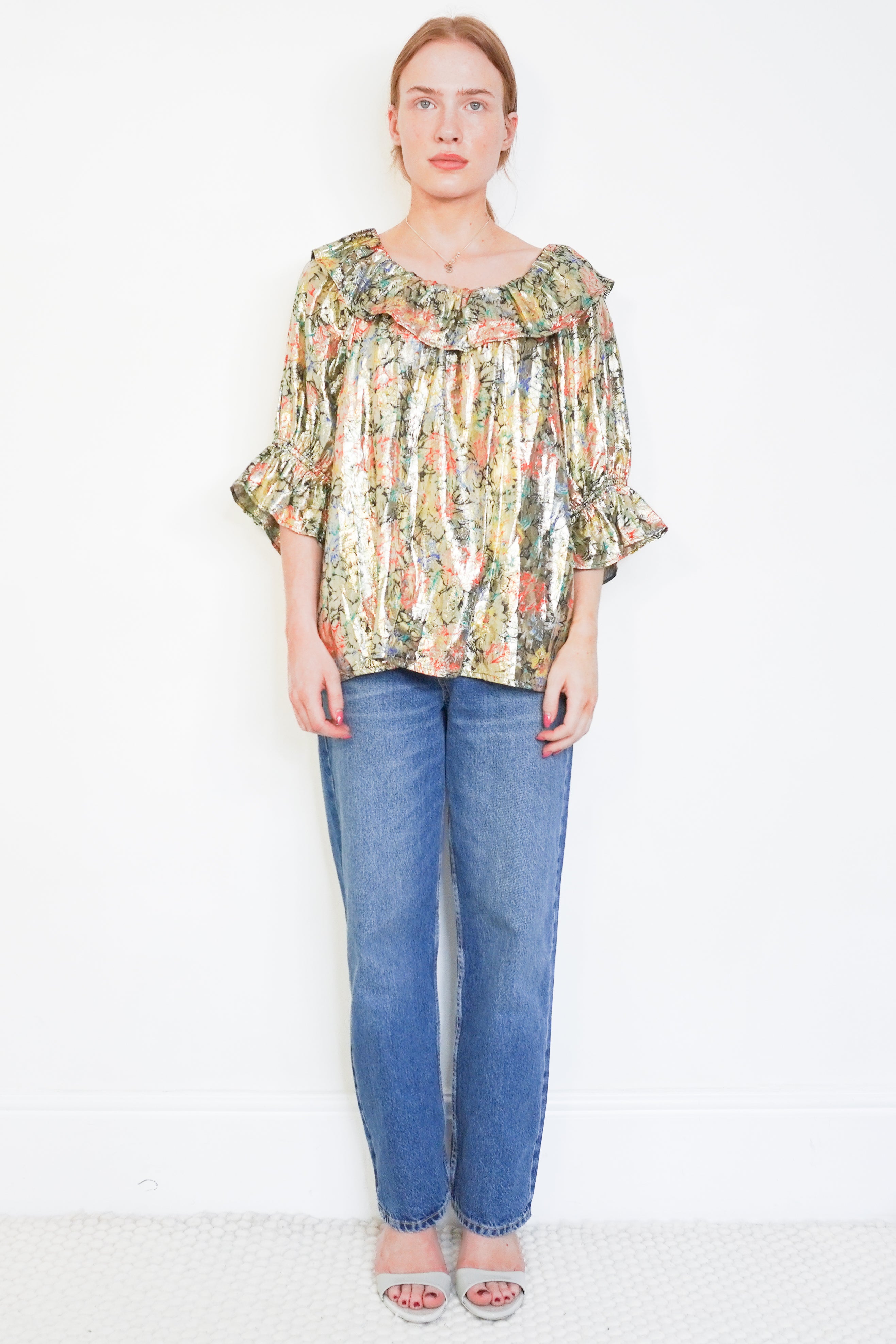 Queens of Archive Zelda Foil Print Floral Blouse front photo chelsea london