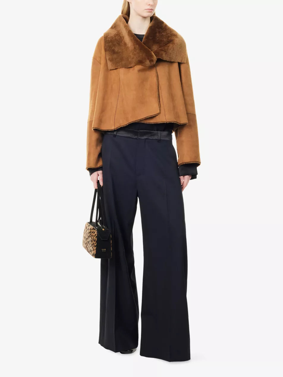 Nour Hammour Brown Lambskin Shearling Cropped Jacket (RRP £1280) | Authentic Preloved