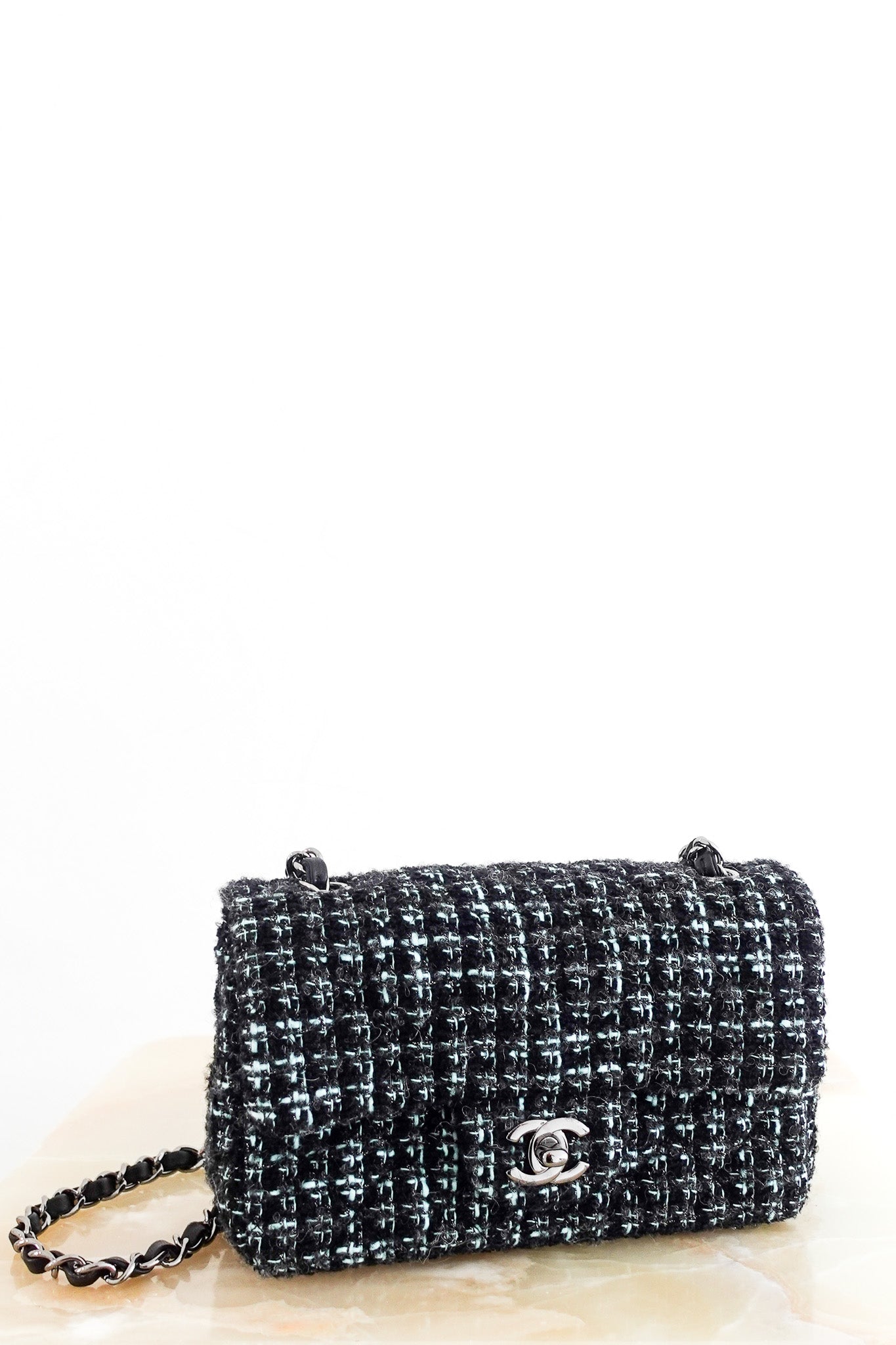 RARE-Chanel-Black-Tweed-mini-Flap-Bag-first-photo