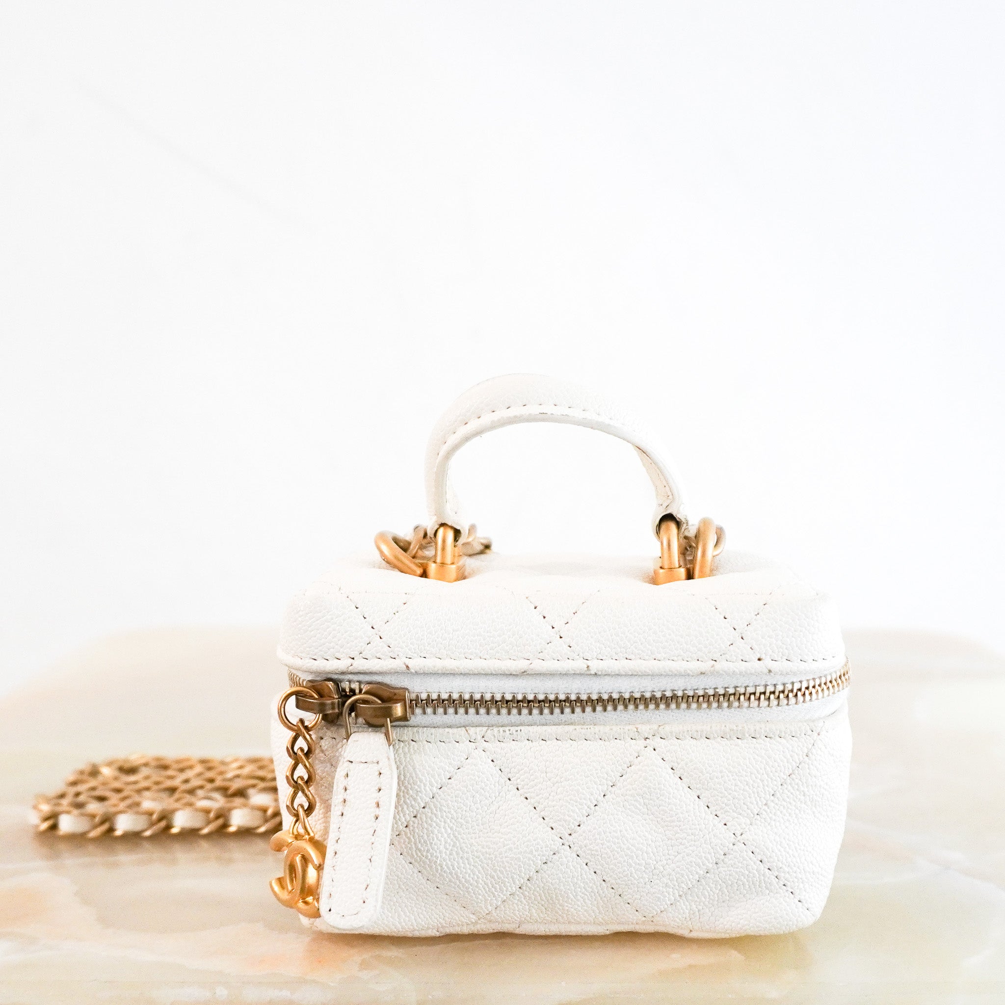 RARE Chanel Caviar Mini Vanity Bag in White RRP £2210 | Authentic Preloved - Reloved Again