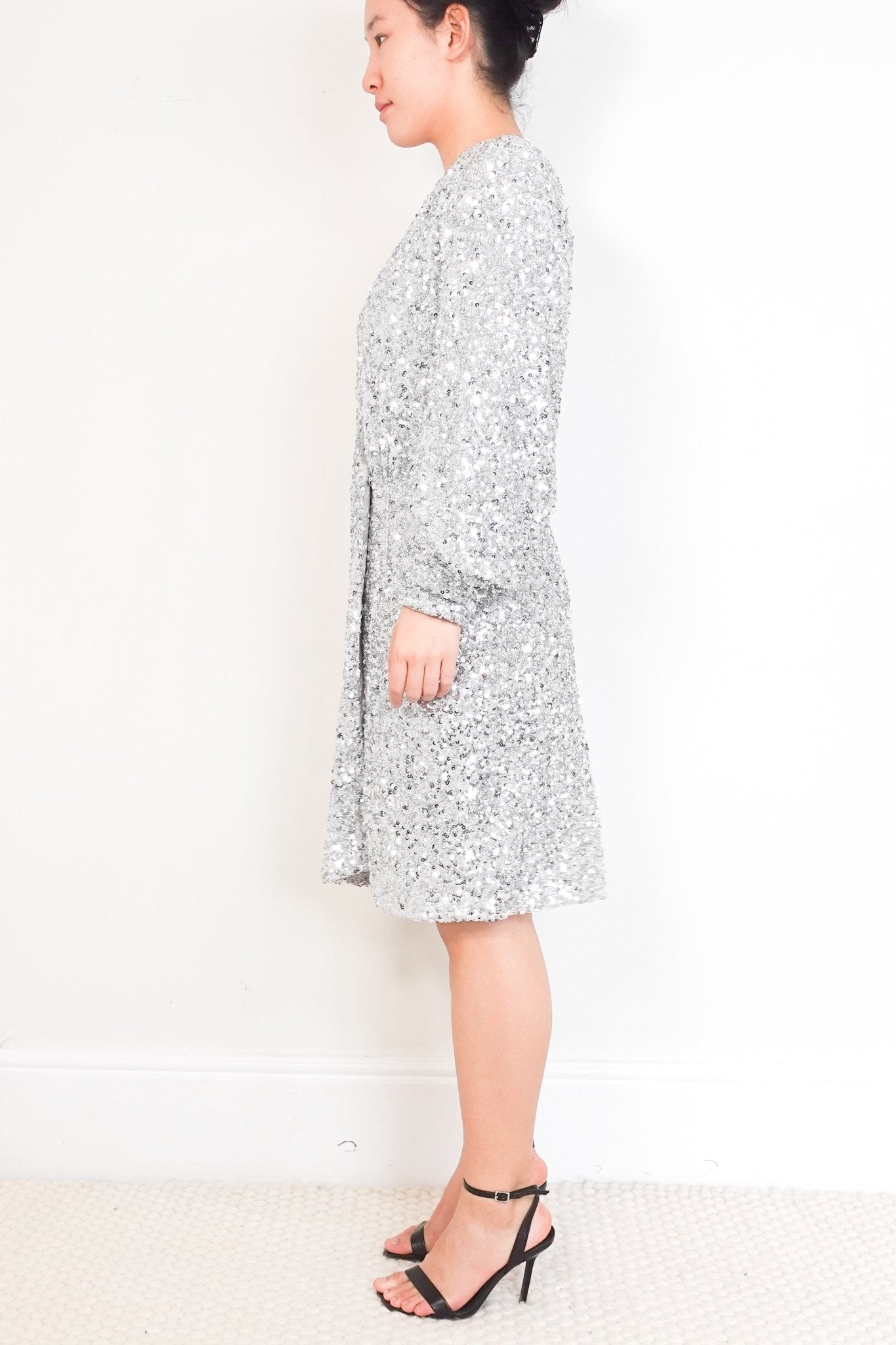 ROTATE Silver Sequin V - Neck Midi Dress RRP £375 | Authentic Preloved - Reloved Again
