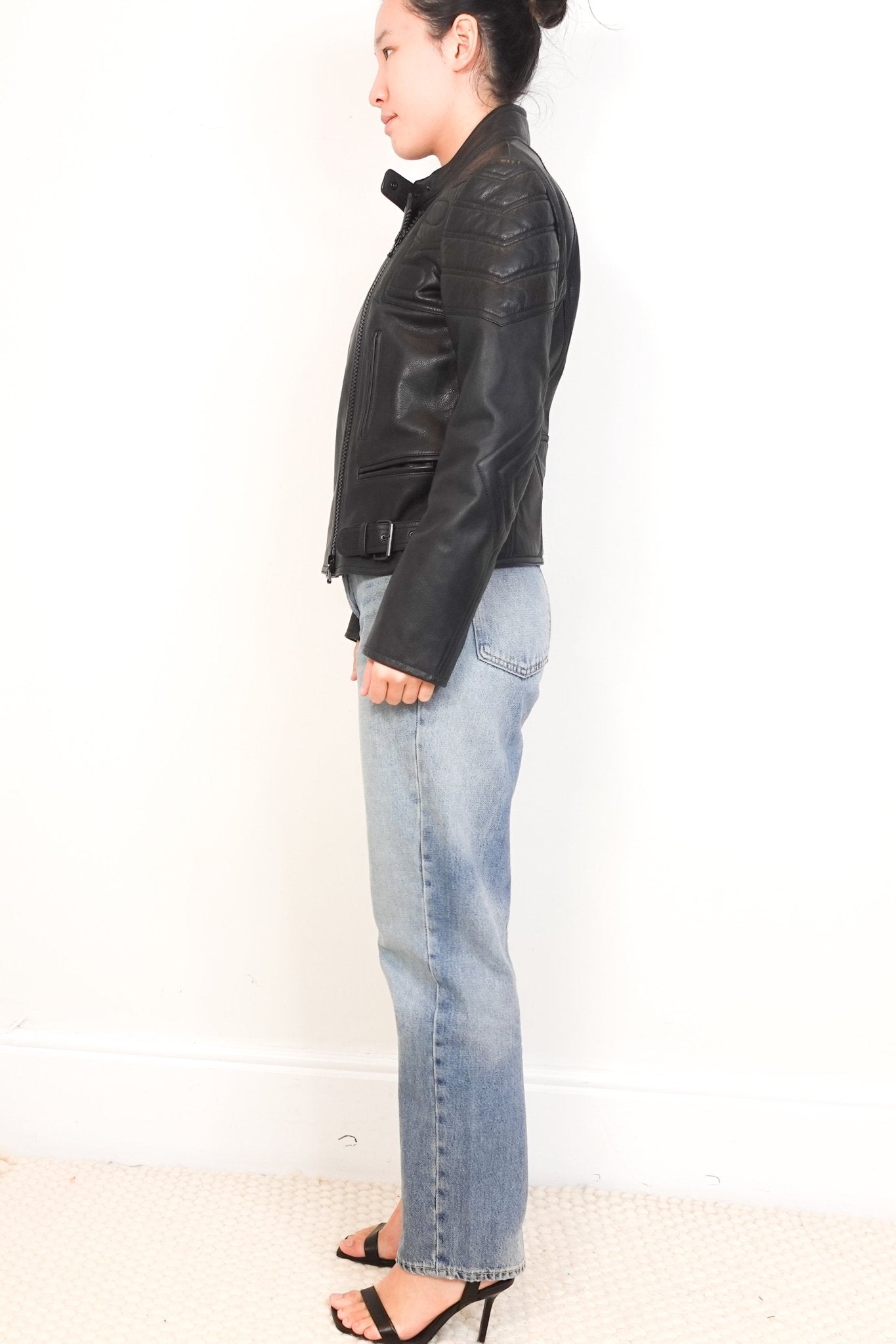 Raey Black Belted Zip Up Leather Moto Jacket RRP £700 | Authentic Preloved - Reloved Again