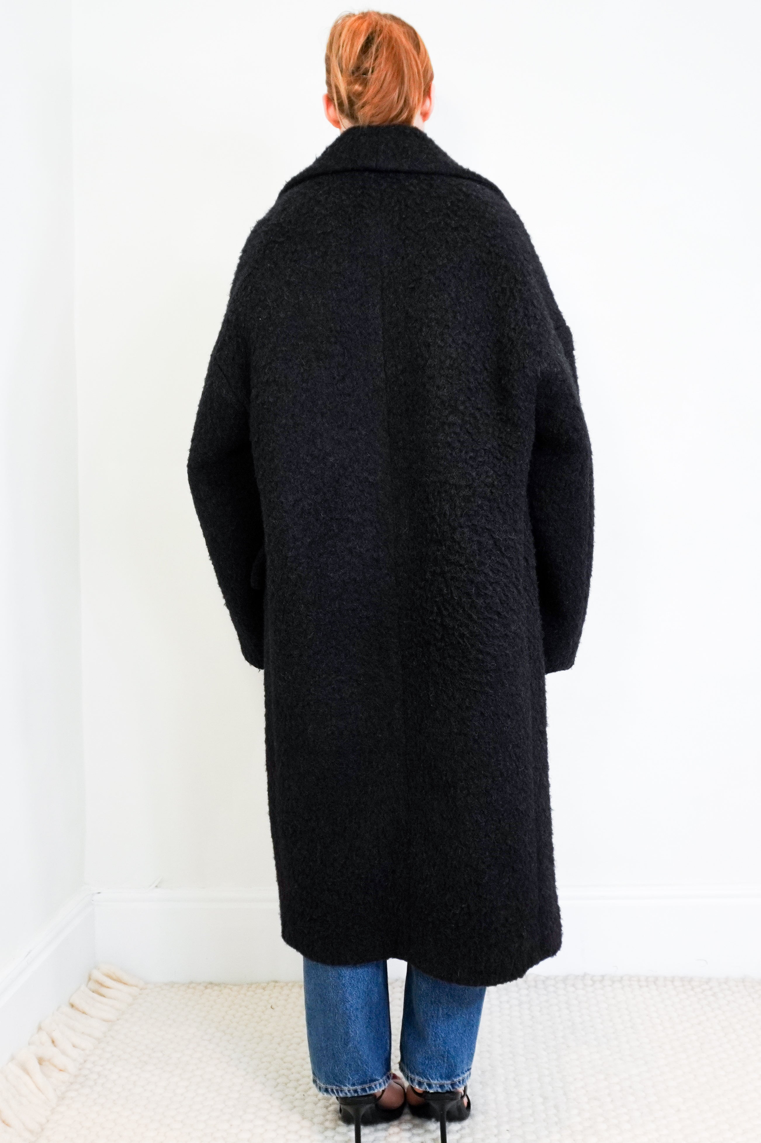 Raey-Black-Boucle-Midi-Coat-back-picture-Chelsea-London