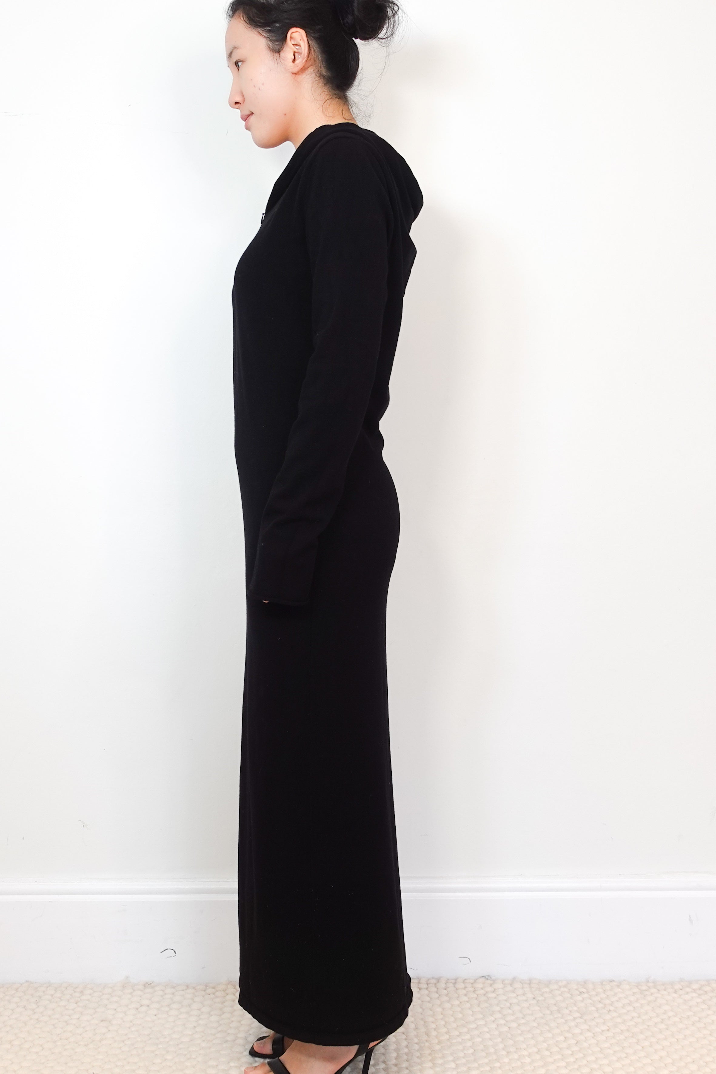 Raey-Black-Hooded-Sweater-Dress-side-picture-Chelsea-London