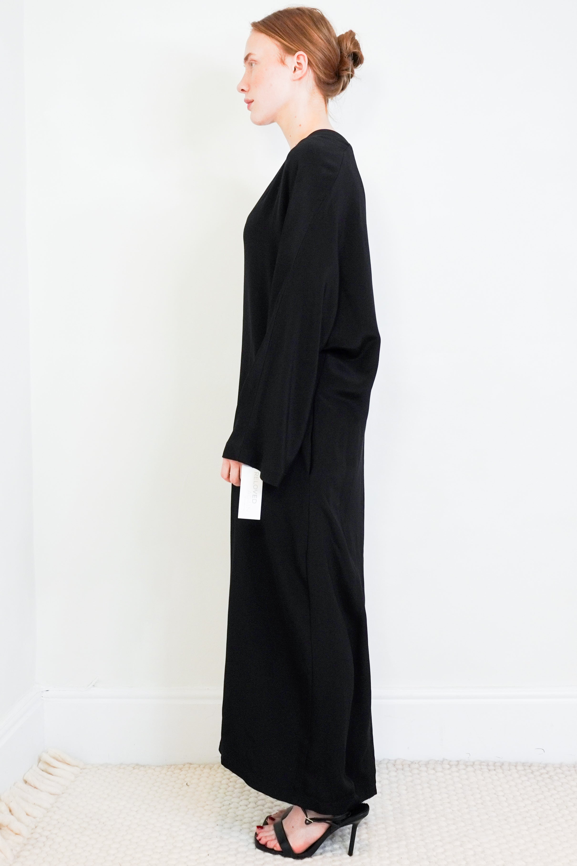 Raey-Black-Light-weight-V-Neck-Dress-Side-Picture