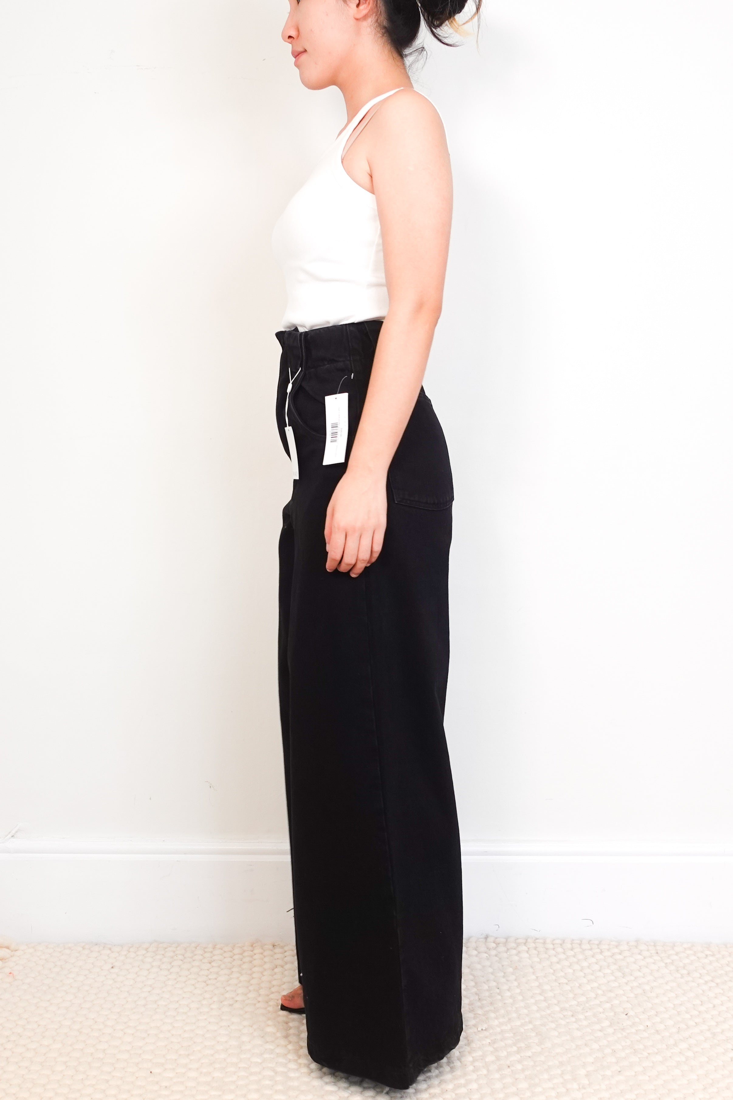 Raey-Wide-Leg-black-Jeans-side-picture-Chelsea-London