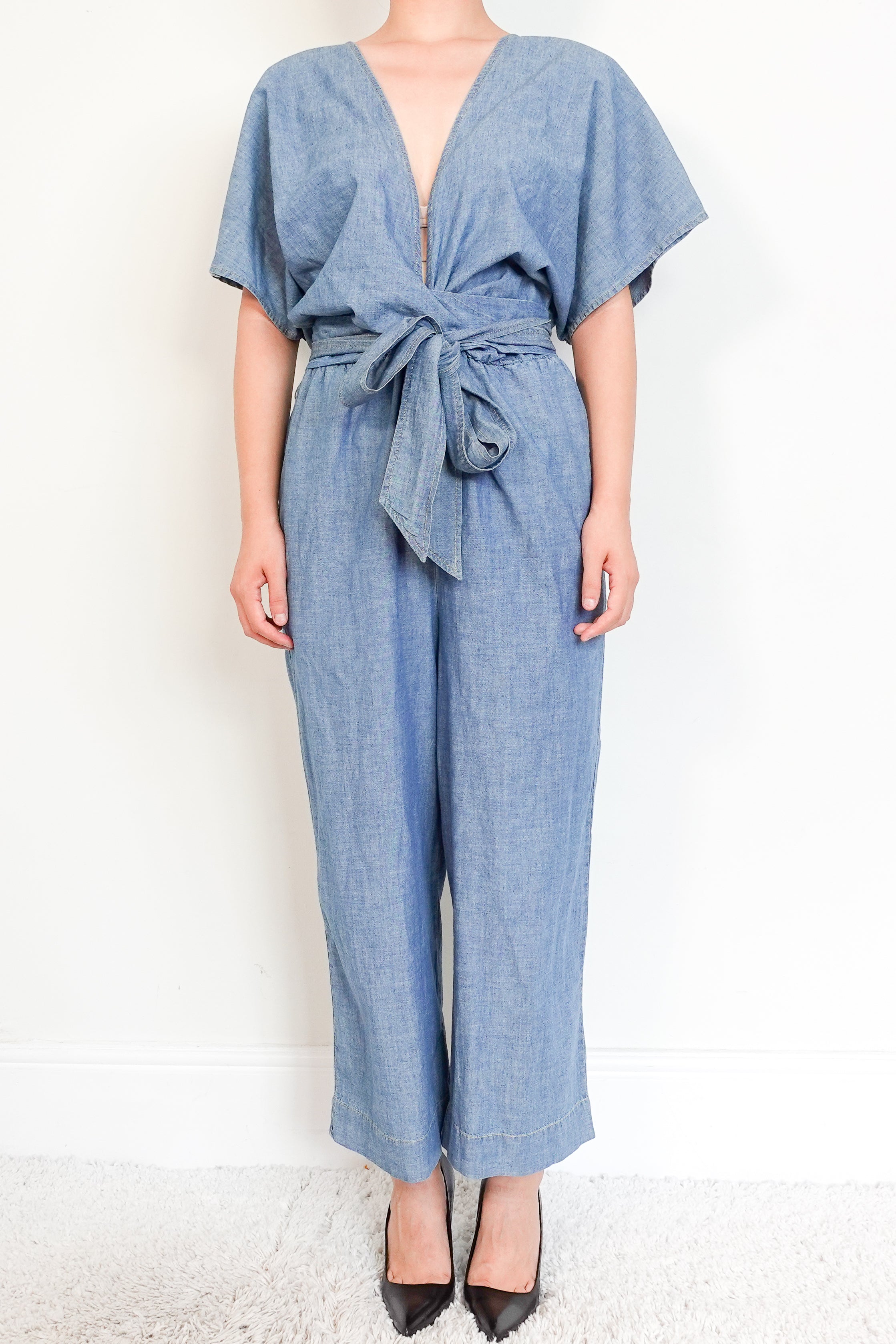 Ralph Lauren belted wrap jumpsuit in blue 