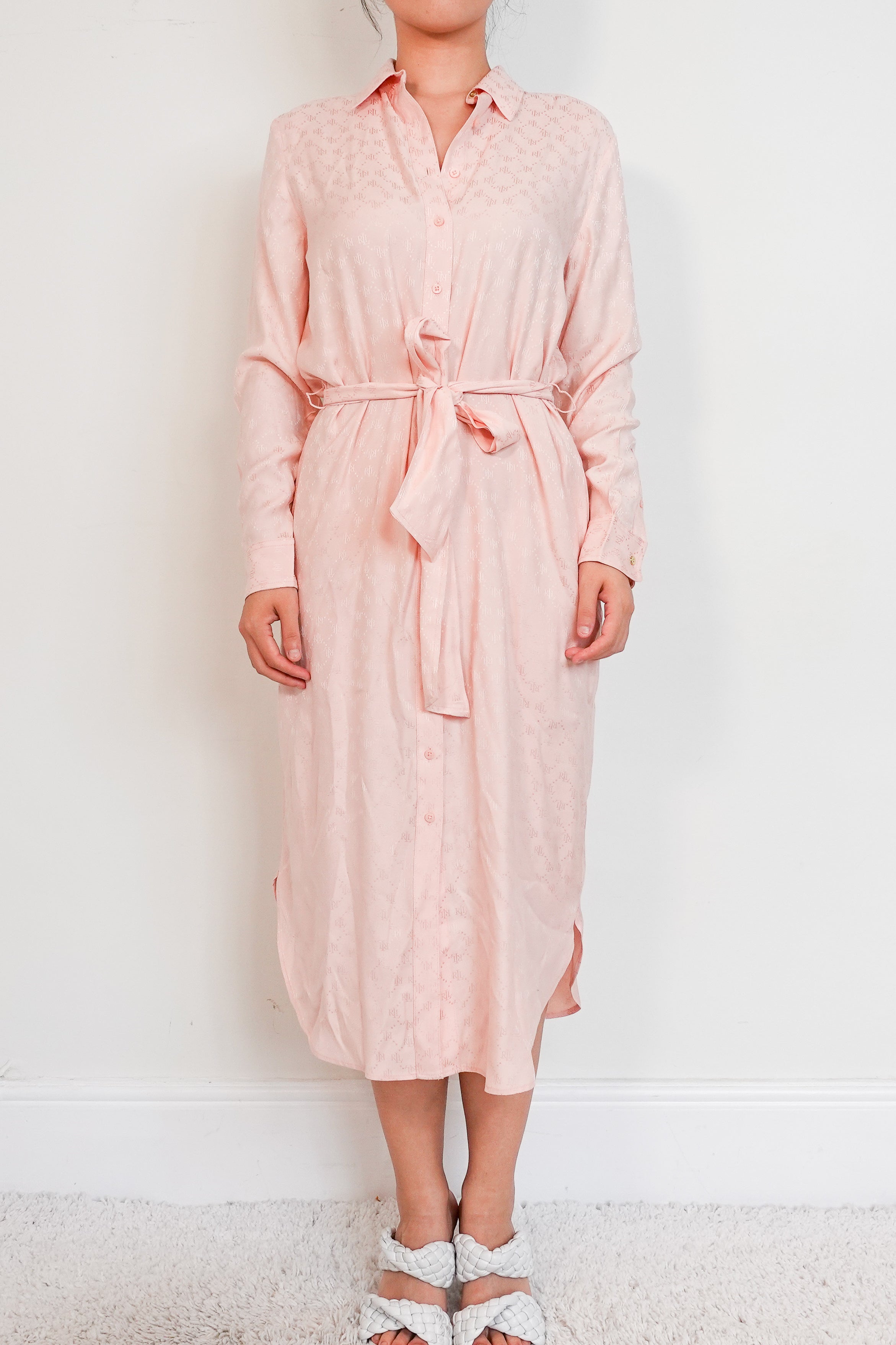 Ralph Lauren jacquard logo pink shirt dress 