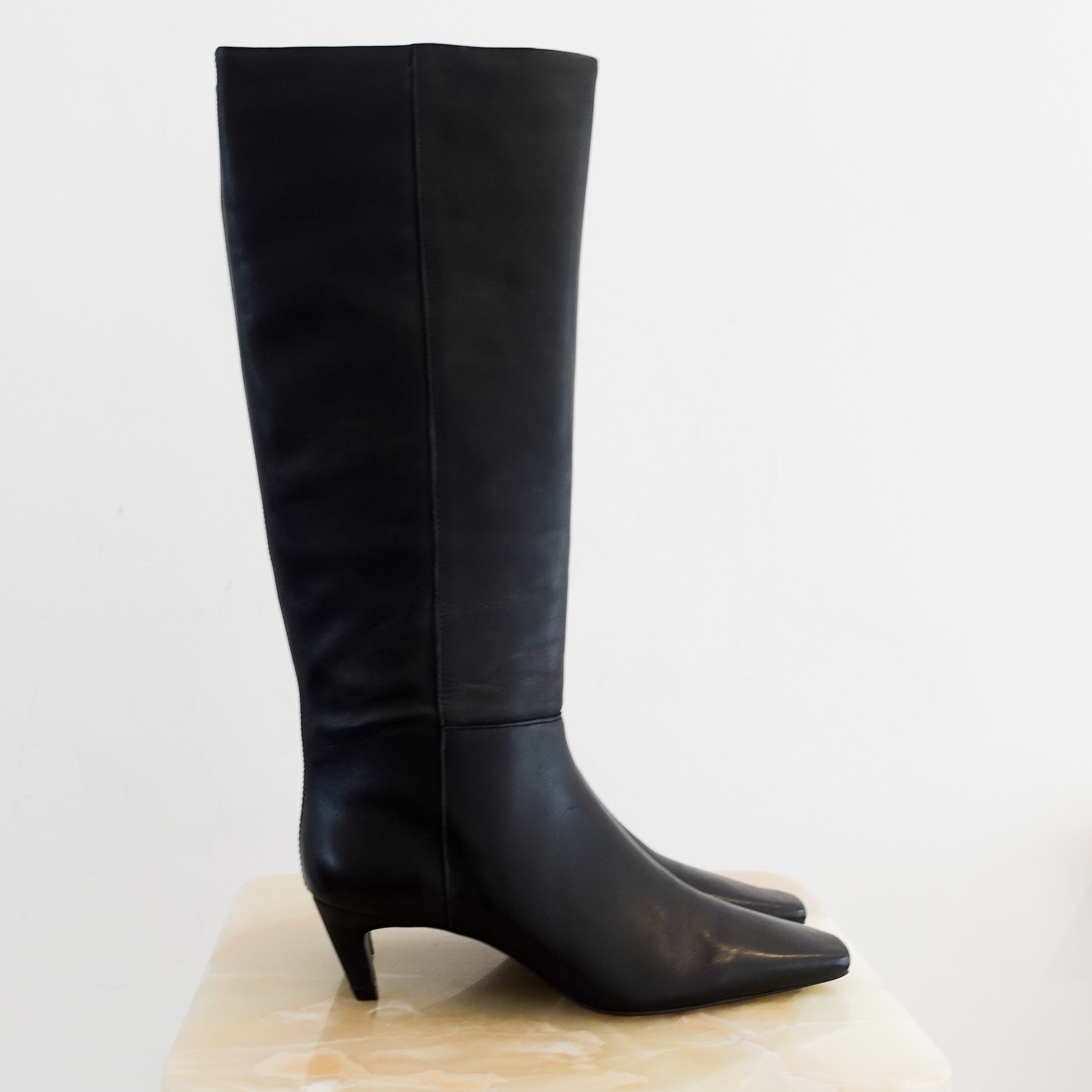 Reformation-Remy-Black-Leather-Suede-Knee-High-Boots-side-picture-Chelsea-London