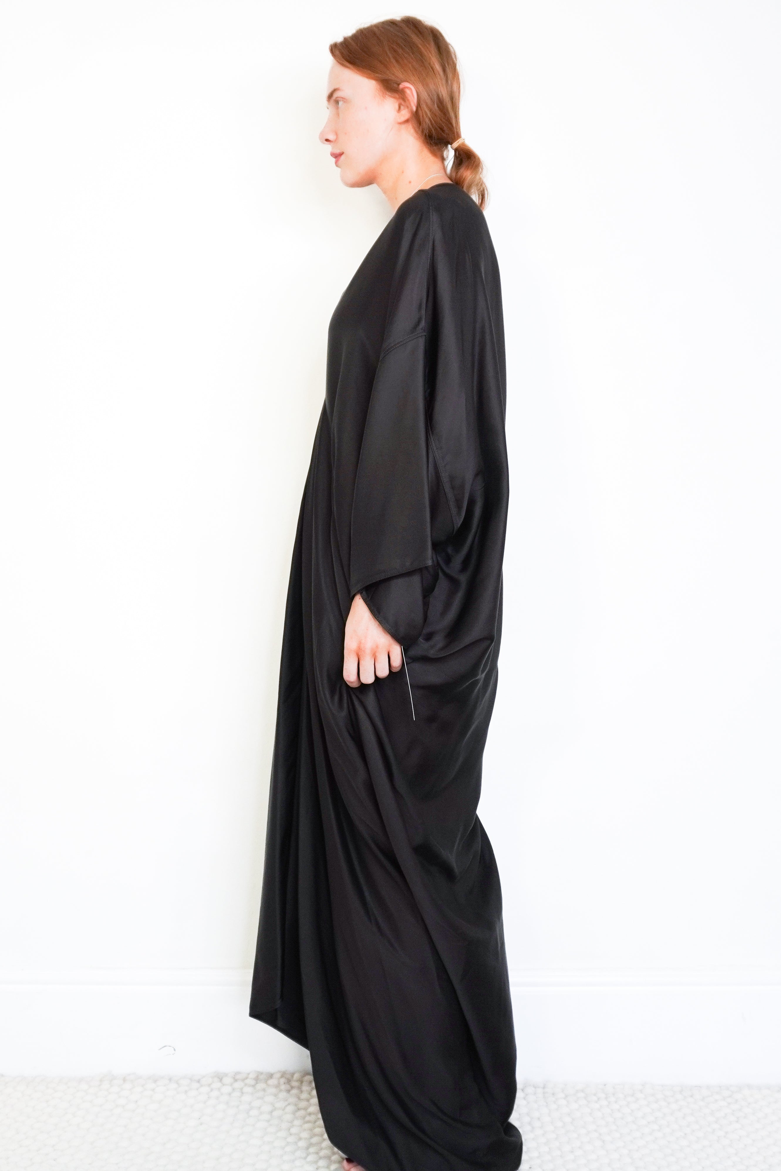 Rick Owens Black Draped Satin Gown side photo chelsea london