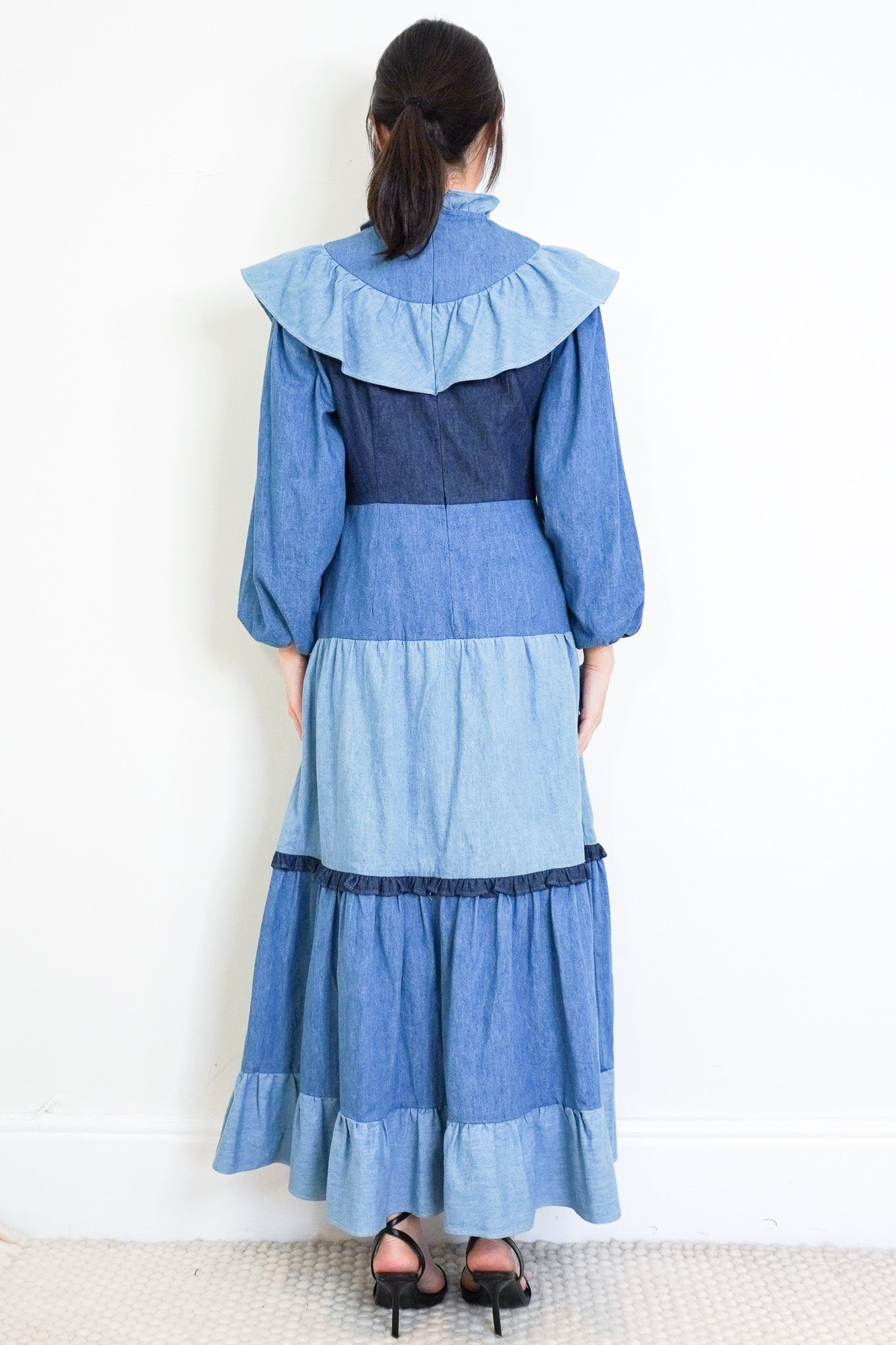 Rixo-Blue-Denim-Ruffle-Dress-back-picture