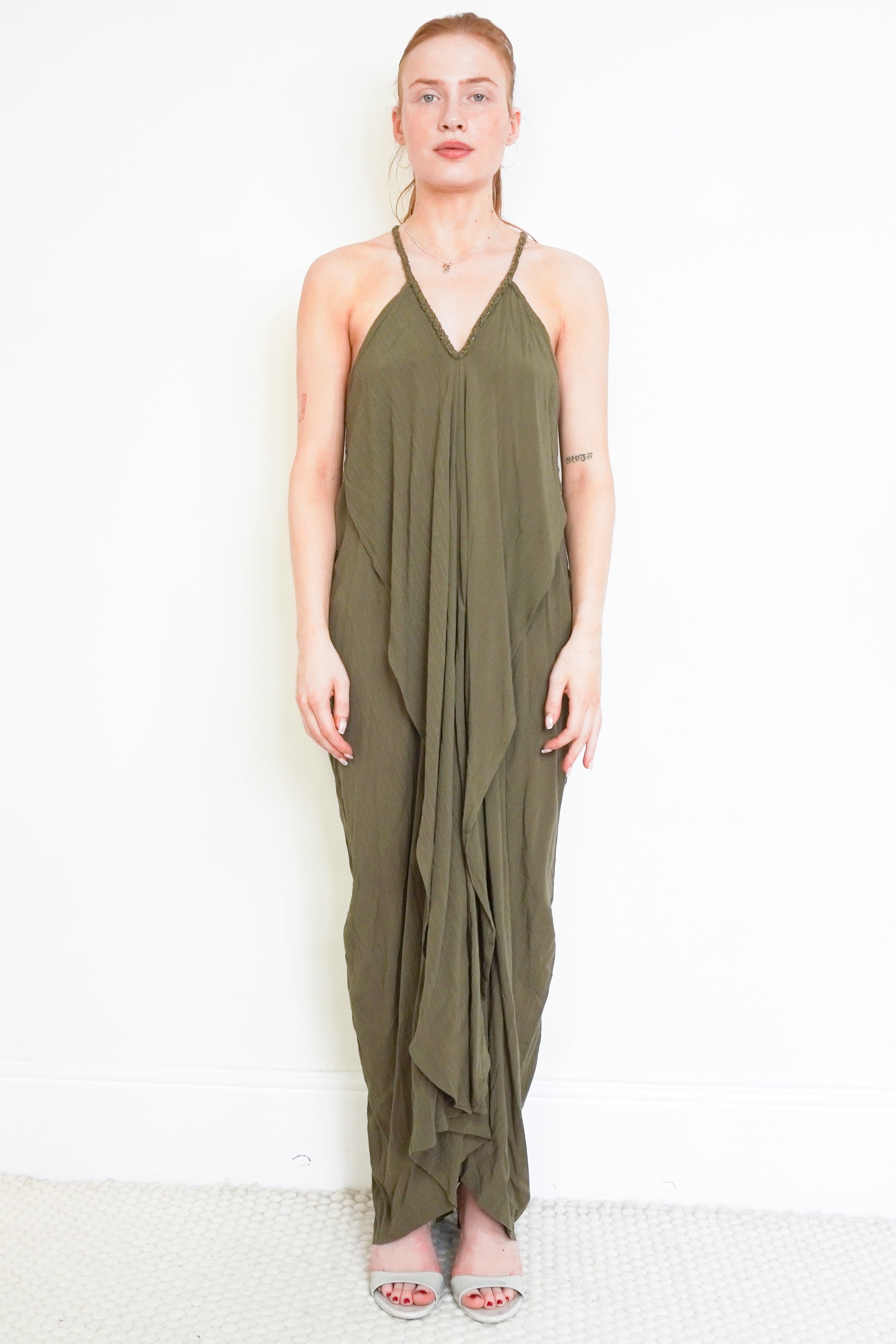 Rocking Gypsy Green Halterneck Maxi Dress front photo chelsea london