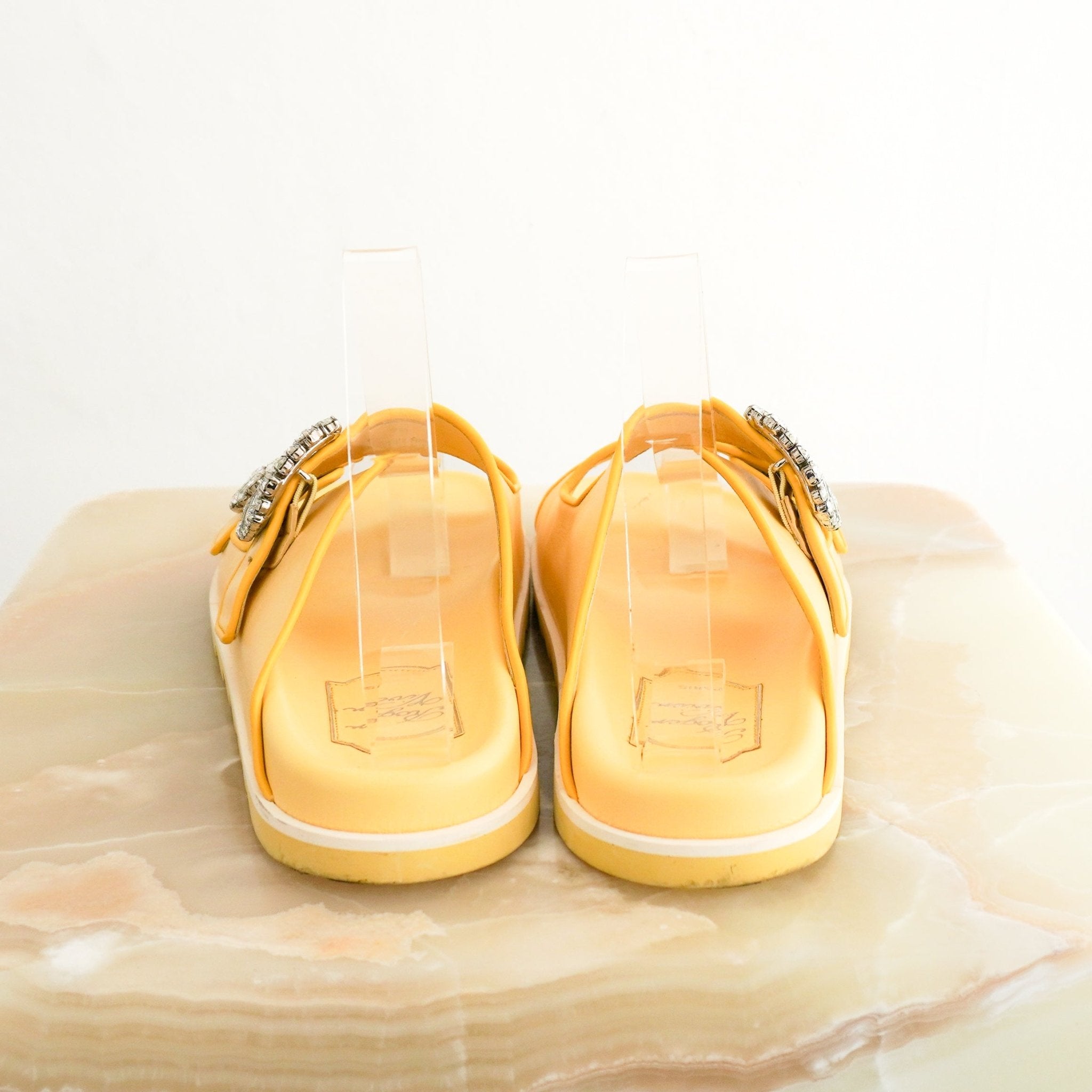 Roger Vivier Yellow Slidy Viv’ Crystal-Embellished Leather Sandals (RRP £1125) | Authentic Preloved - Reloved Again