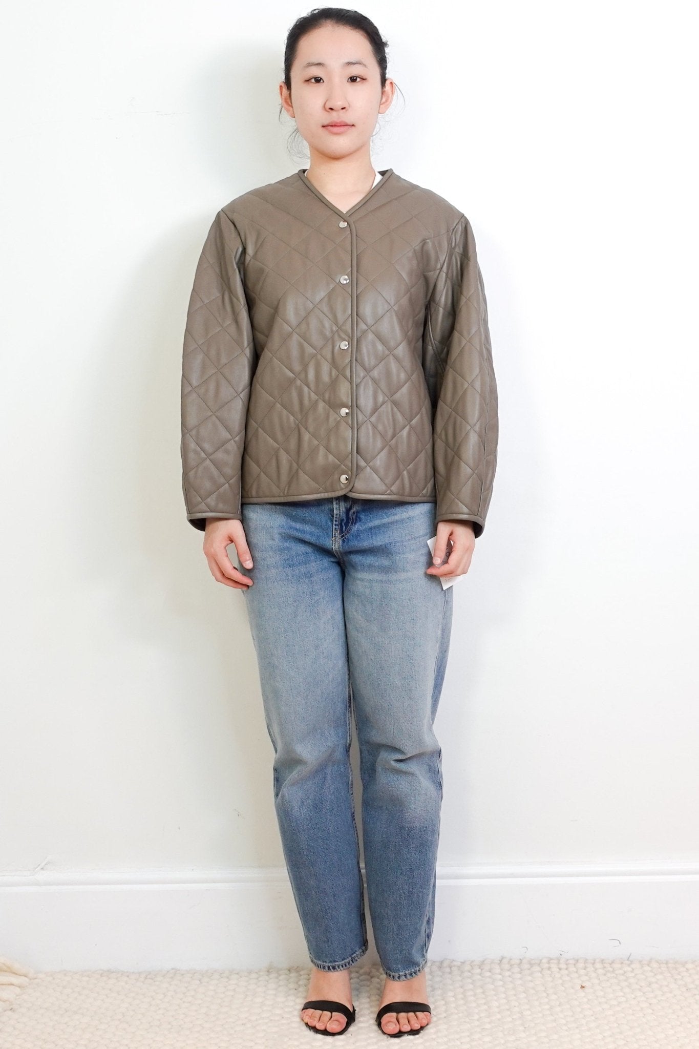 Rohe Khaki Green Quilted Pleather Jacket RRP £300 | Authentic Preloved - Reloved Again