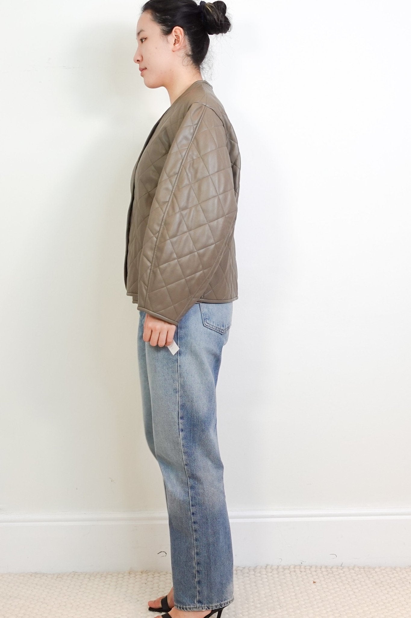 Rohe Khaki Green Quilted Pleather Jacket RRP £300 | Authentic Preloved - Reloved Again