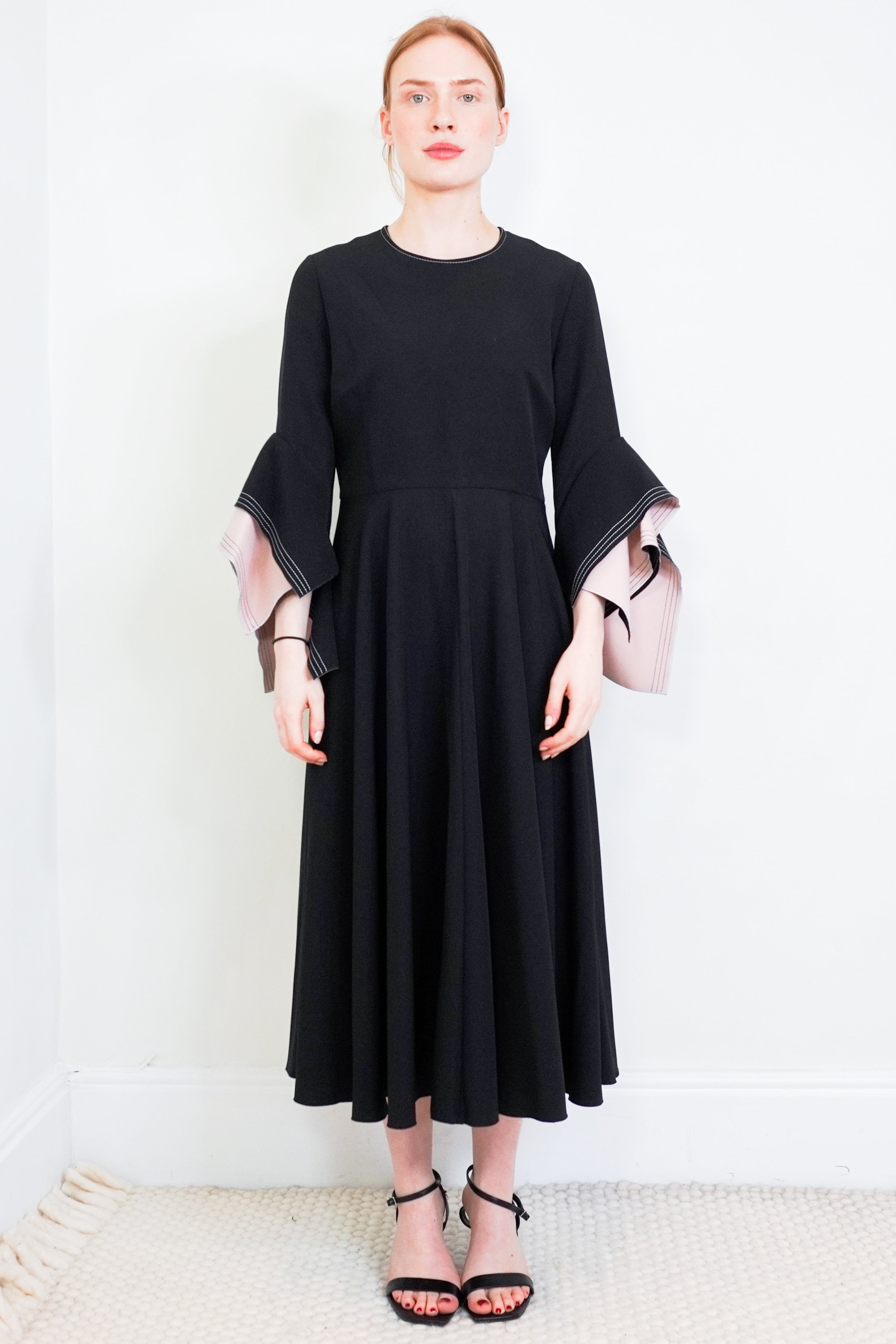 Roksanda-Black- Bell-Sleeve-Dress-Front-Picture-Chelsea-London