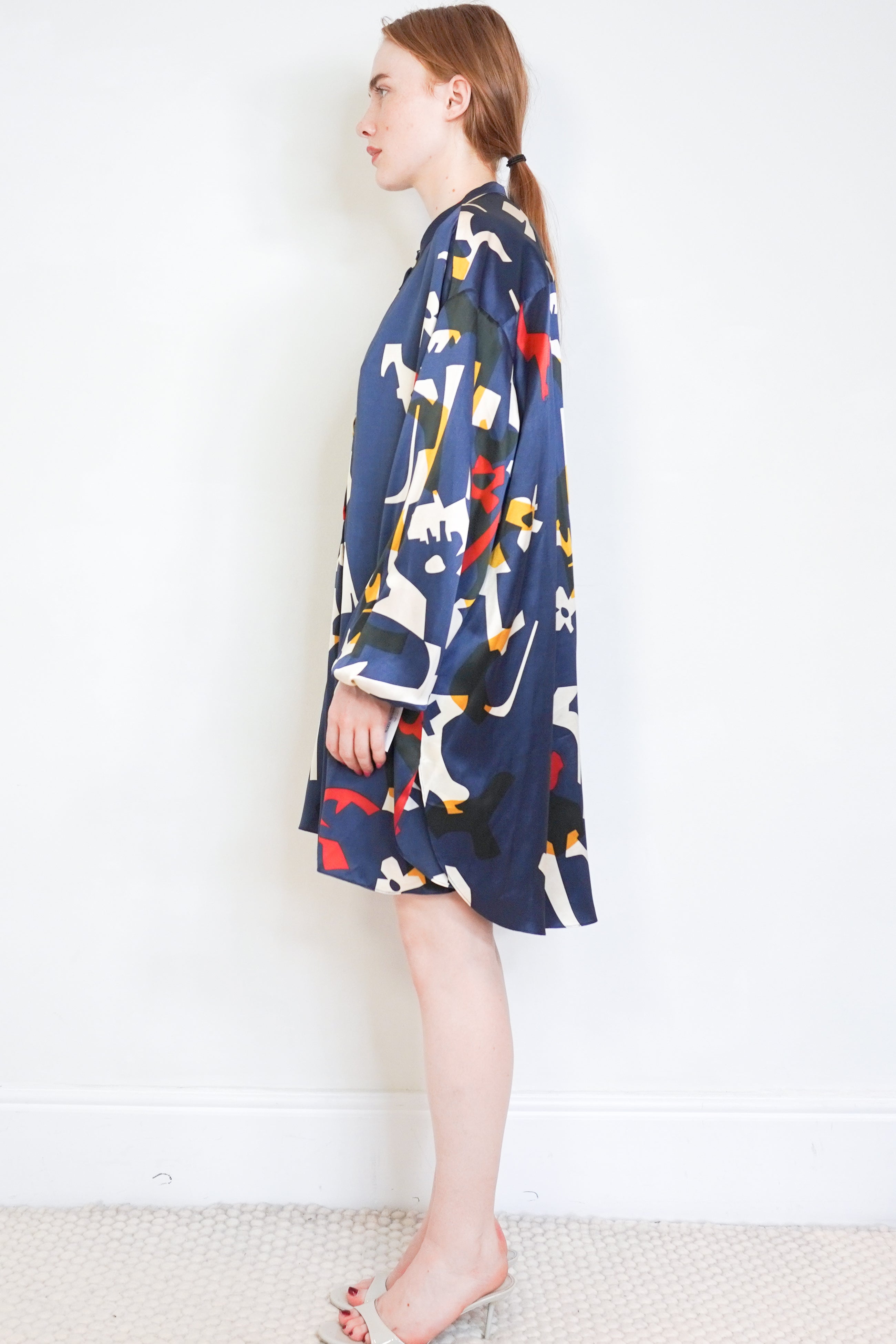Roksanda Navy Abstract Print Silk Tunic Dress side photo chelsea london