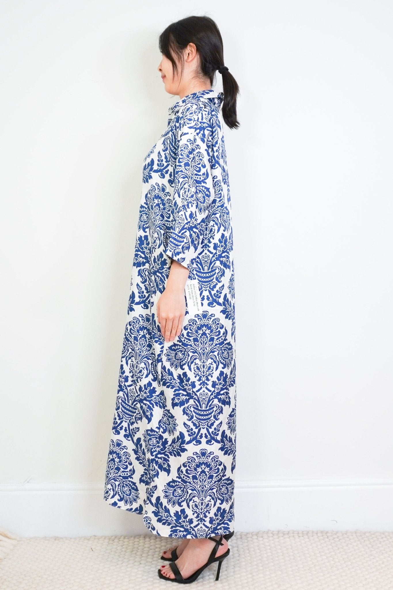 ‘S MaxMara Blue & White Silk Maxi Dress RRP £475 | Authentic & Preloved - Reloved Again