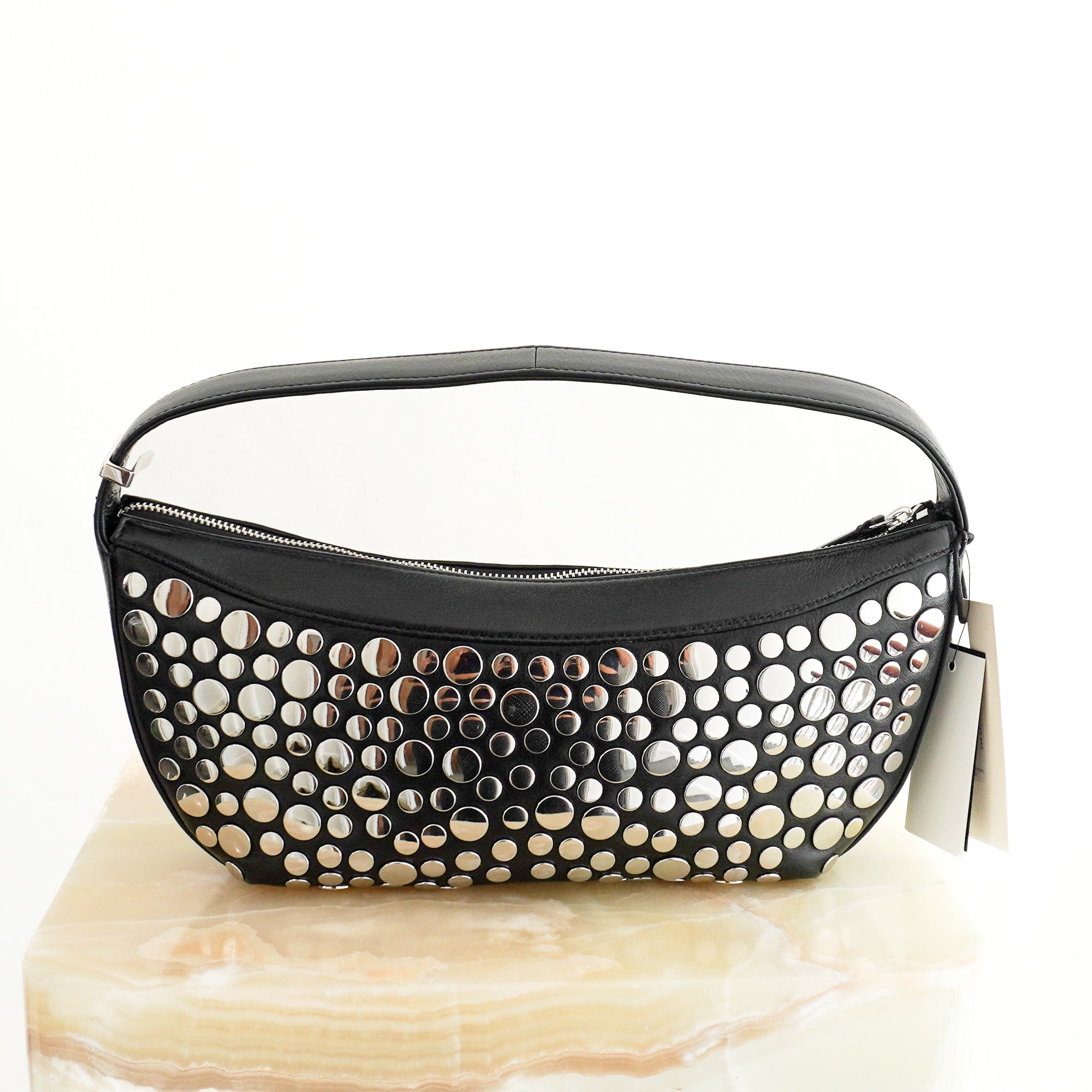 STAUD Demy Rivet Shoulder Bag in Black Leather back photo chelsea london