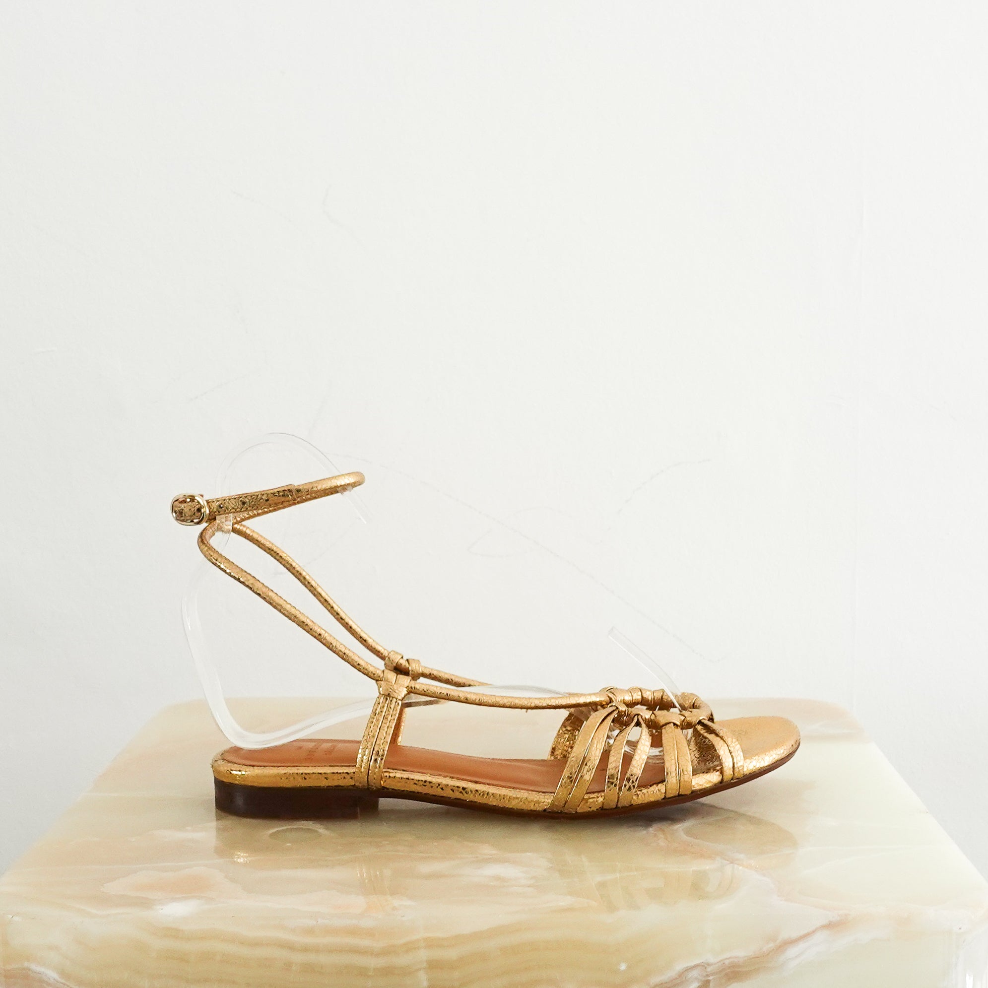 Sézane Gloria Metallic Gold Leather Flats RRP £170 | Authentic Preloved - Reloved Again