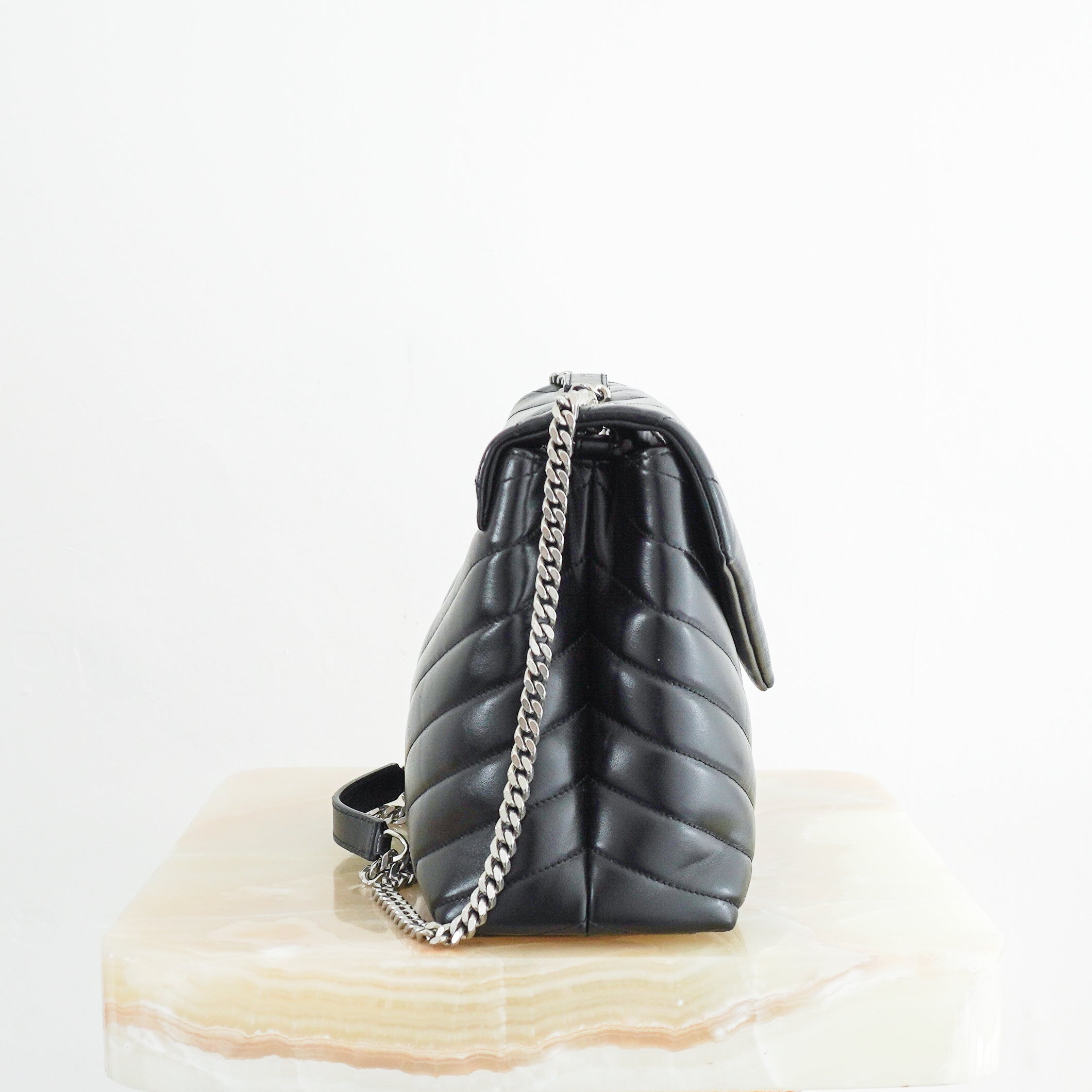 Saint-Laurent-Black-Loulou-Medium-in-Matelassé-Lambskin-side-picture-Chelsea-London